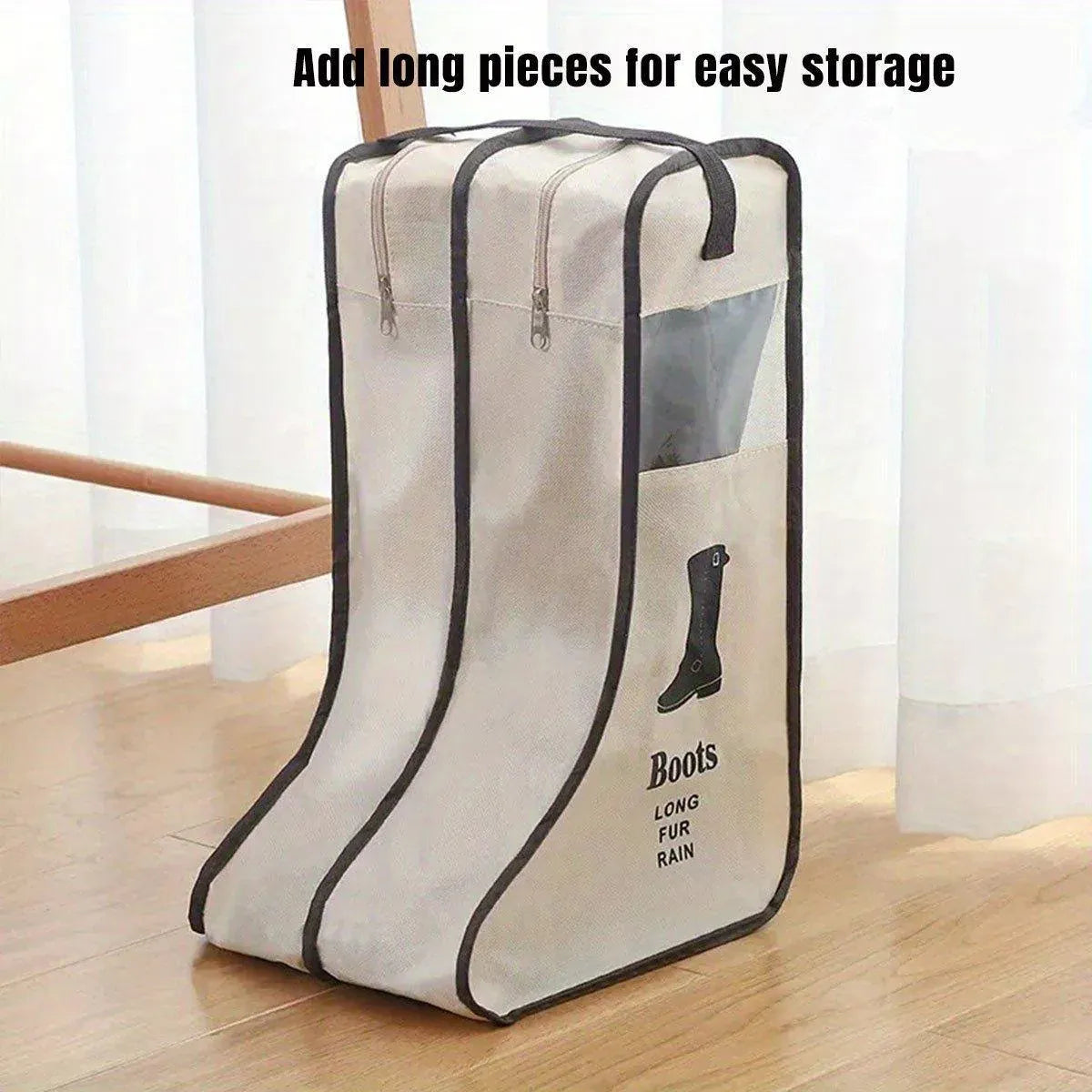 4PCS Beige Travel Shoe Bag Home Boot Storage Visual Dustproof Long Short Covers