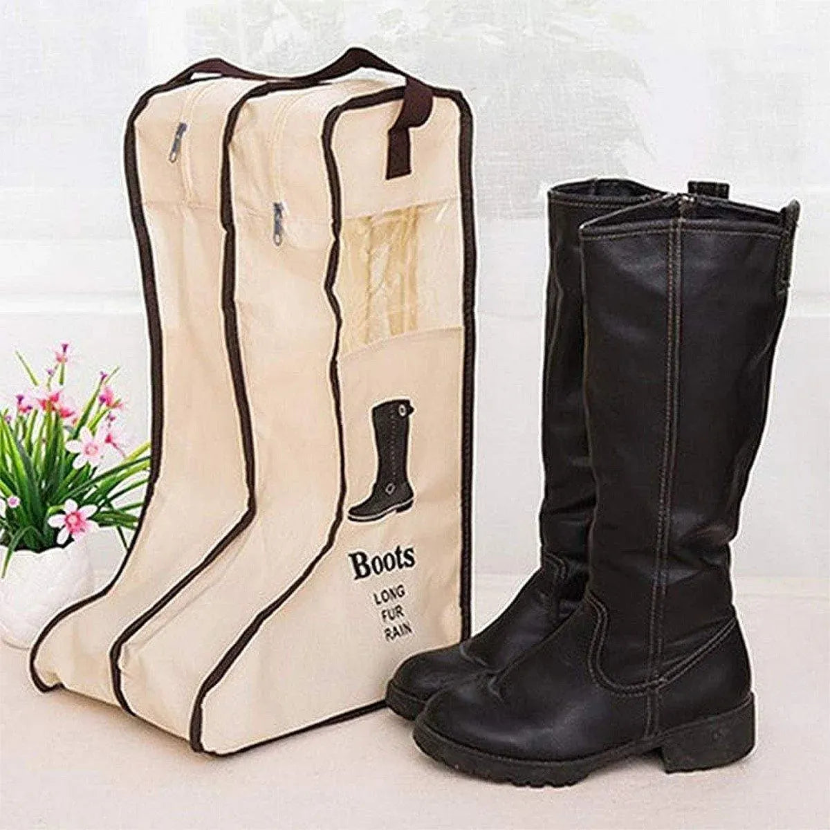 4PCS Beige Travel Shoe Bag Home Boot Storage Visual Dustproof Long Short Covers