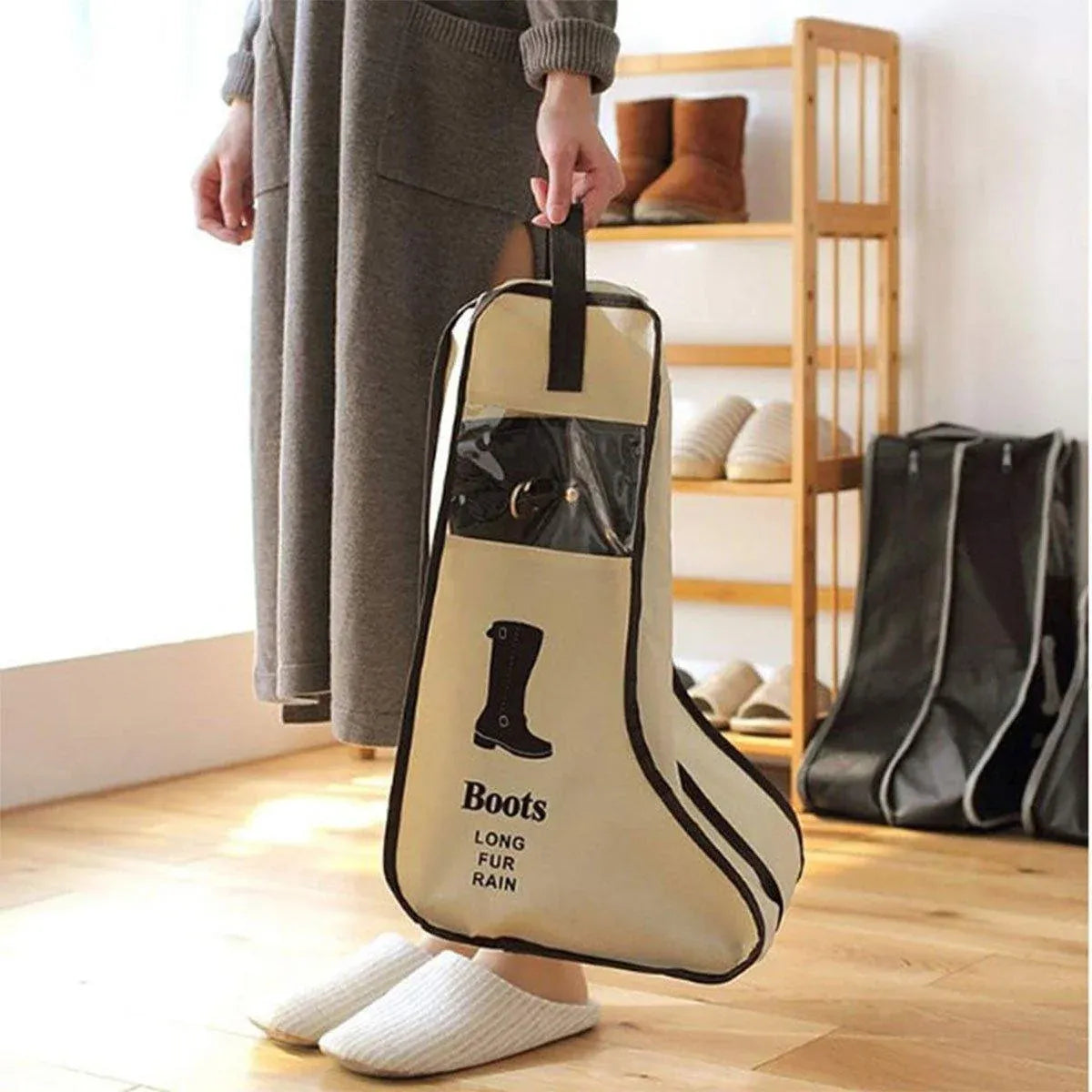 4PCS Beige Travel Shoe Bag Home Boot Storage Visual Dustproof Long Short Covers