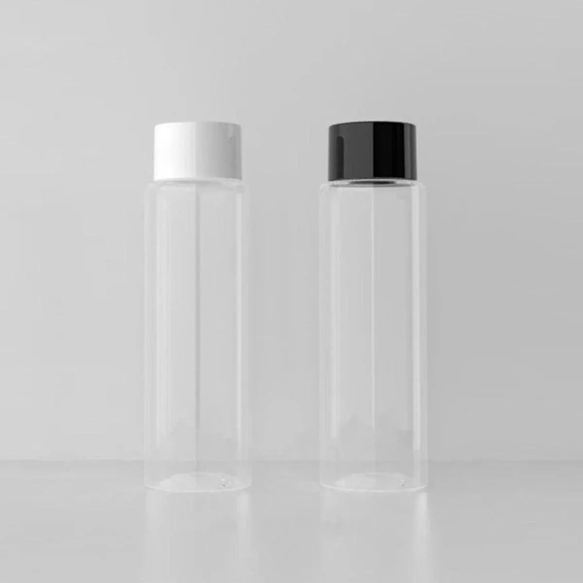 50/100/150ml Plastic Toner Lotion Bottles Refillable Travel Cosmetic Containers - Black Lid + White Bottle - 100ml