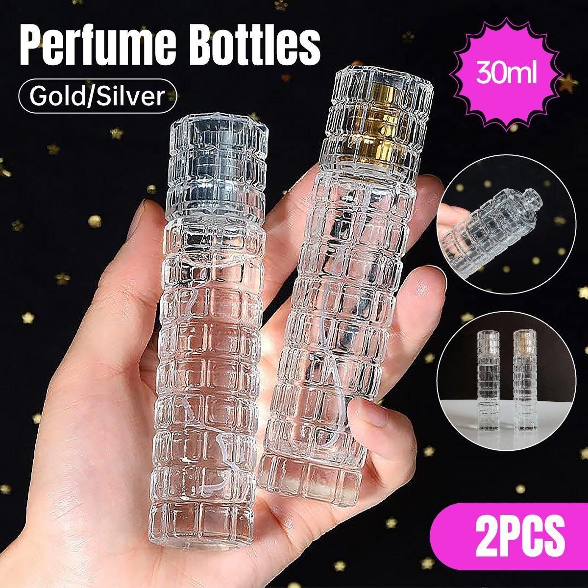 2pcs 30ml Travel Refillable Cosmetic Spray Bottle Empty Mist Pump Container Set - Silver