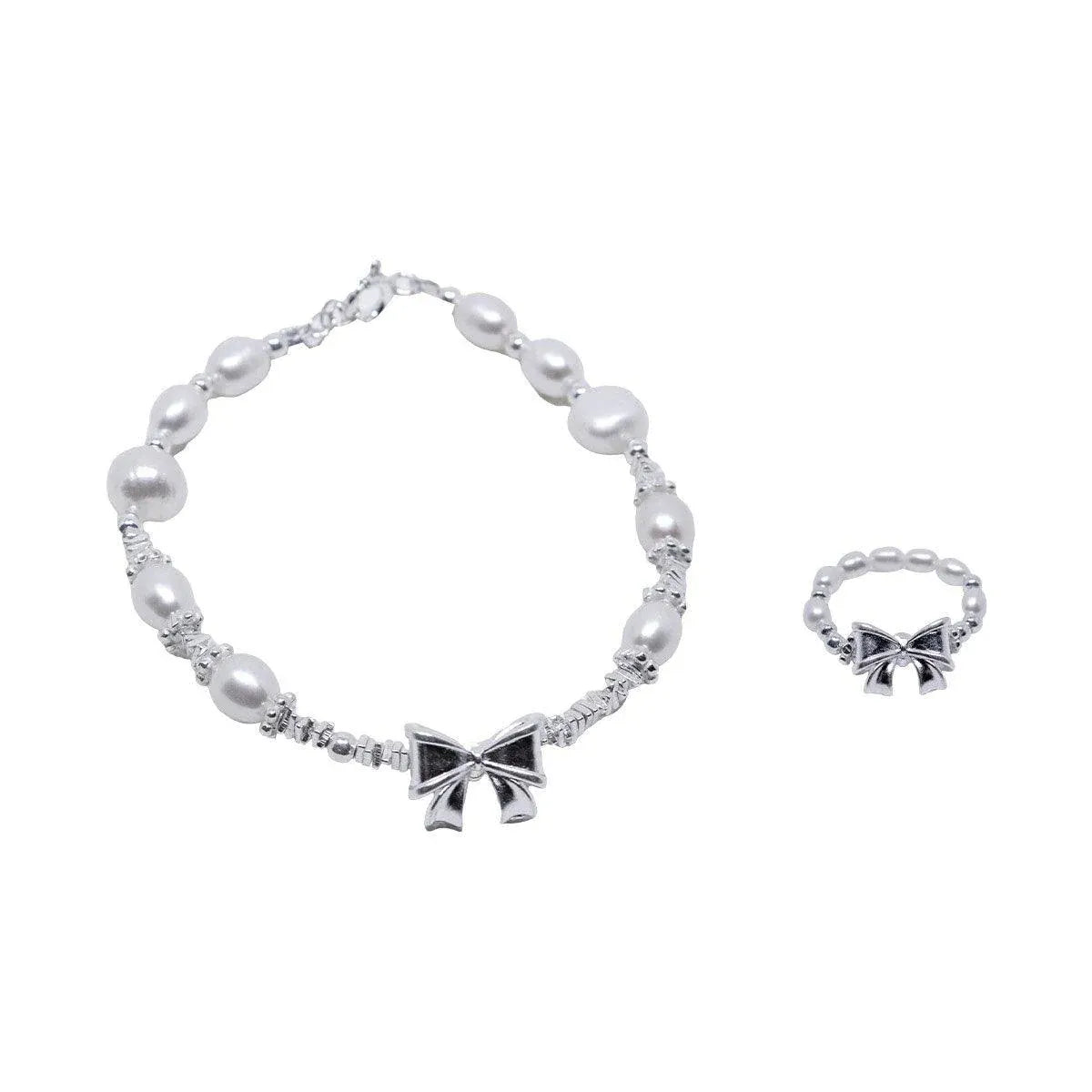 Pearl Ribbon Bracelet Ring Elegant Jewelry for Women Fashion Accessories Gift - Bracelet