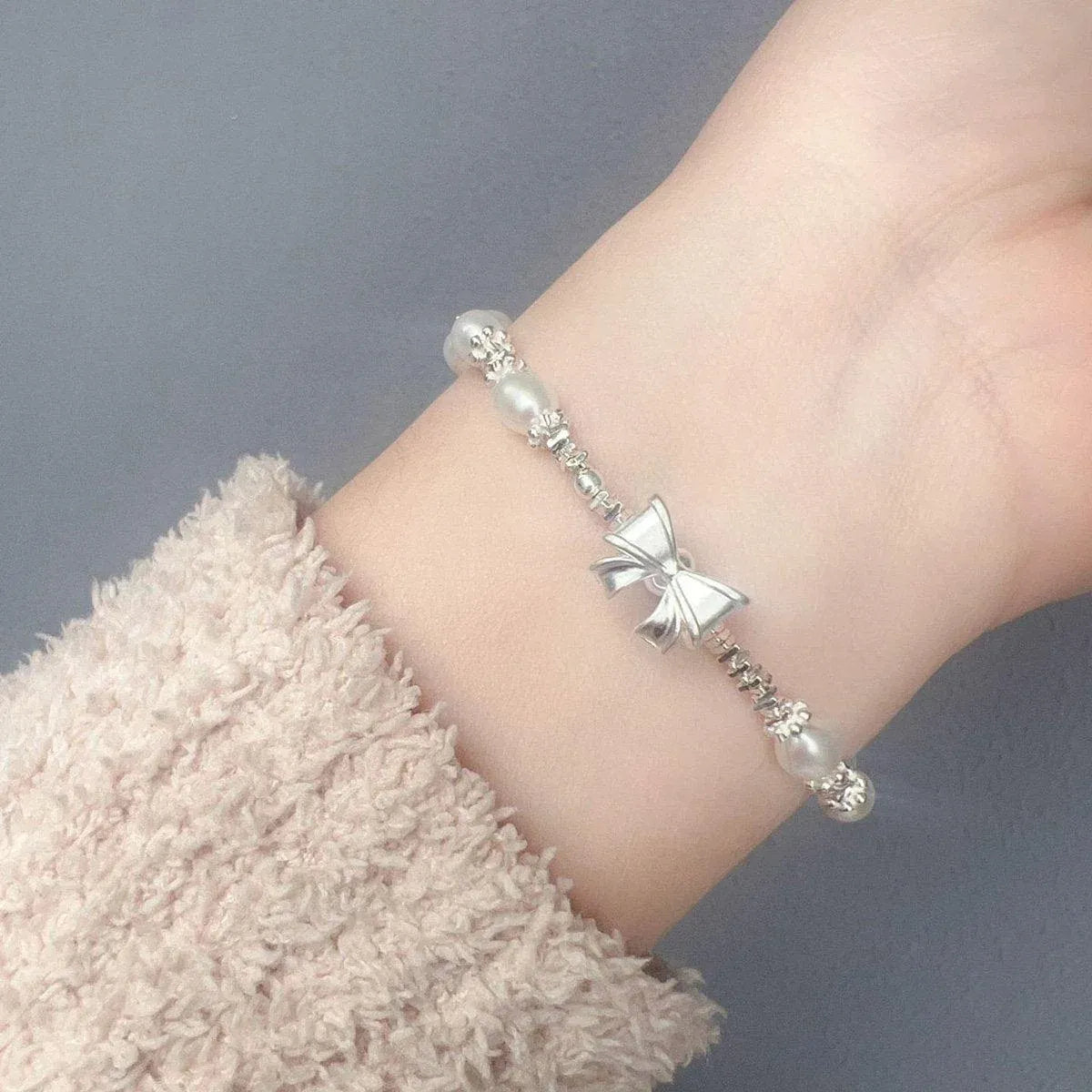 Pearl Ribbon Bracelet Ring Elegant Jewelry for Women Fashion Accessories Gift - Bracelet