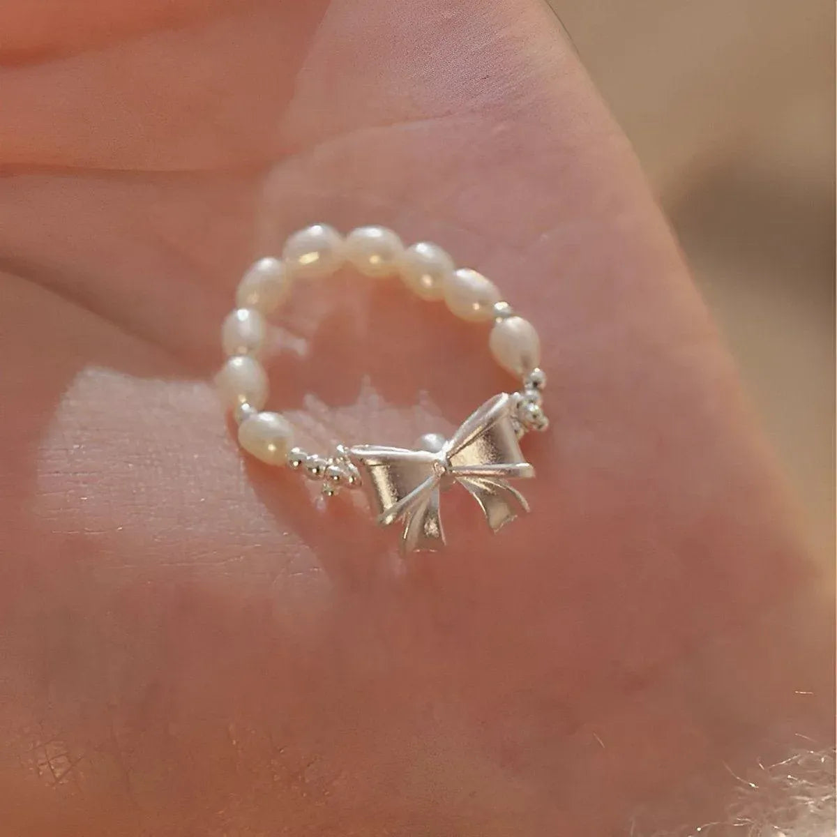 Pearl Ribbon Bracelet Ring Elegant Jewelry for Women Fashion Accessories Gift - Bracelet