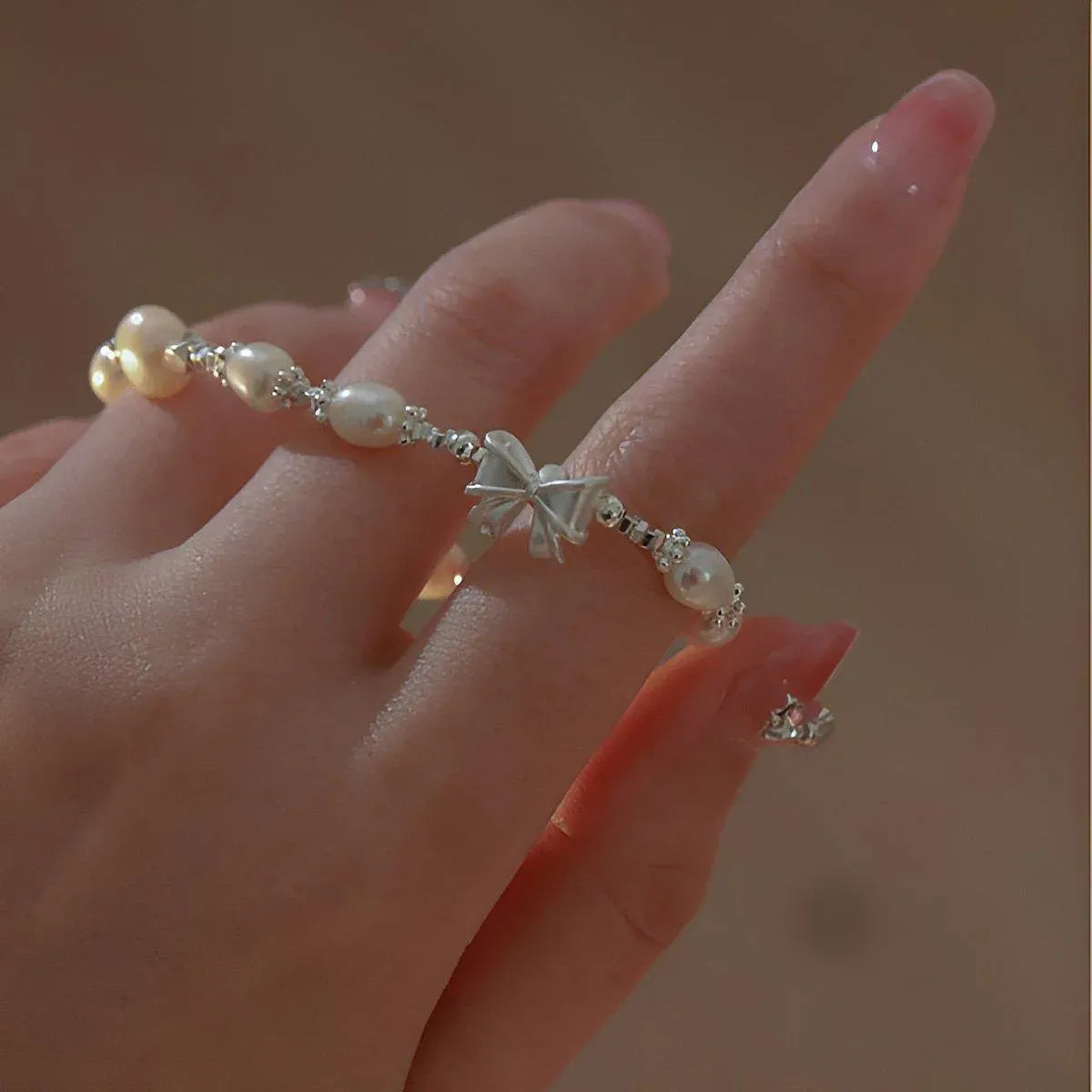 Pearl Ribbon Bracelet Ring Elegant Jewelry for Women Fashion Accessories Gift - Bracelet
