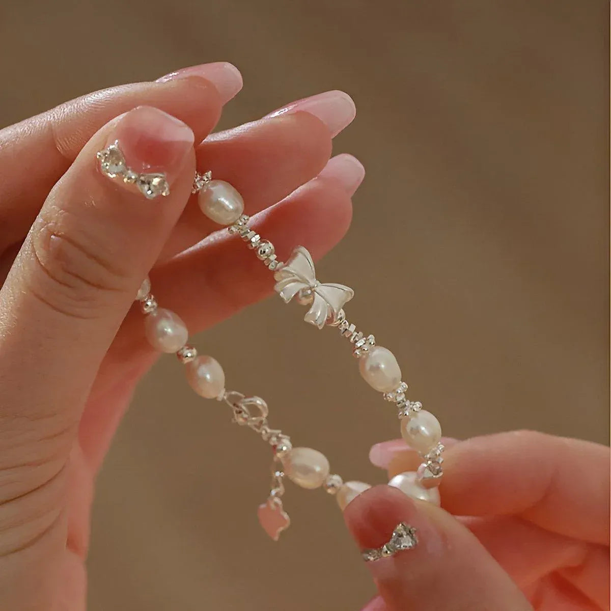 Pearl Ribbon Bracelet Ring Elegant Jewelry for Women Fashion Accessories Gift - Bracelet