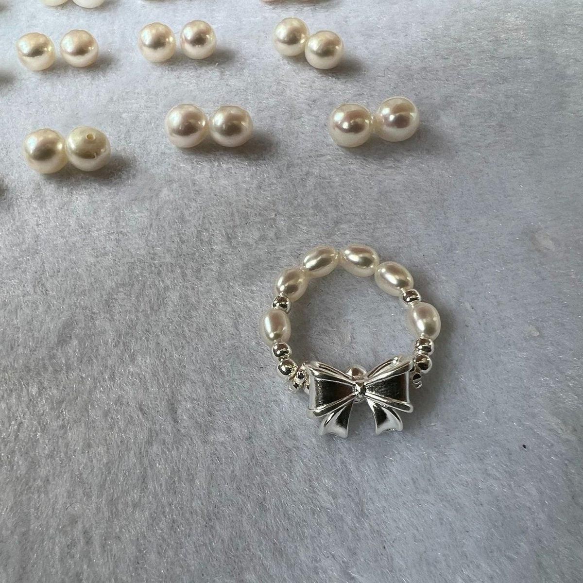Pearl Ribbon Bracelet Ring Elegant Jewelry for Women Fashion Accessories Gift - Bracelet