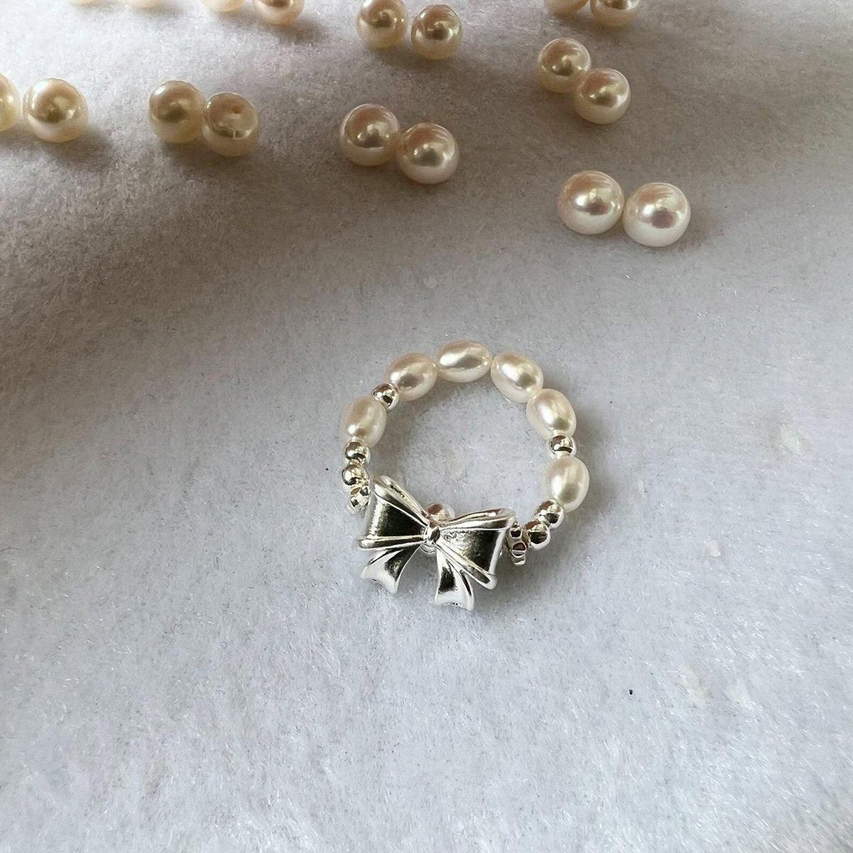 Pearl Ribbon Bracelet Ring Elegant Jewelry for Women Fashion Accessories Gift - Bracelet