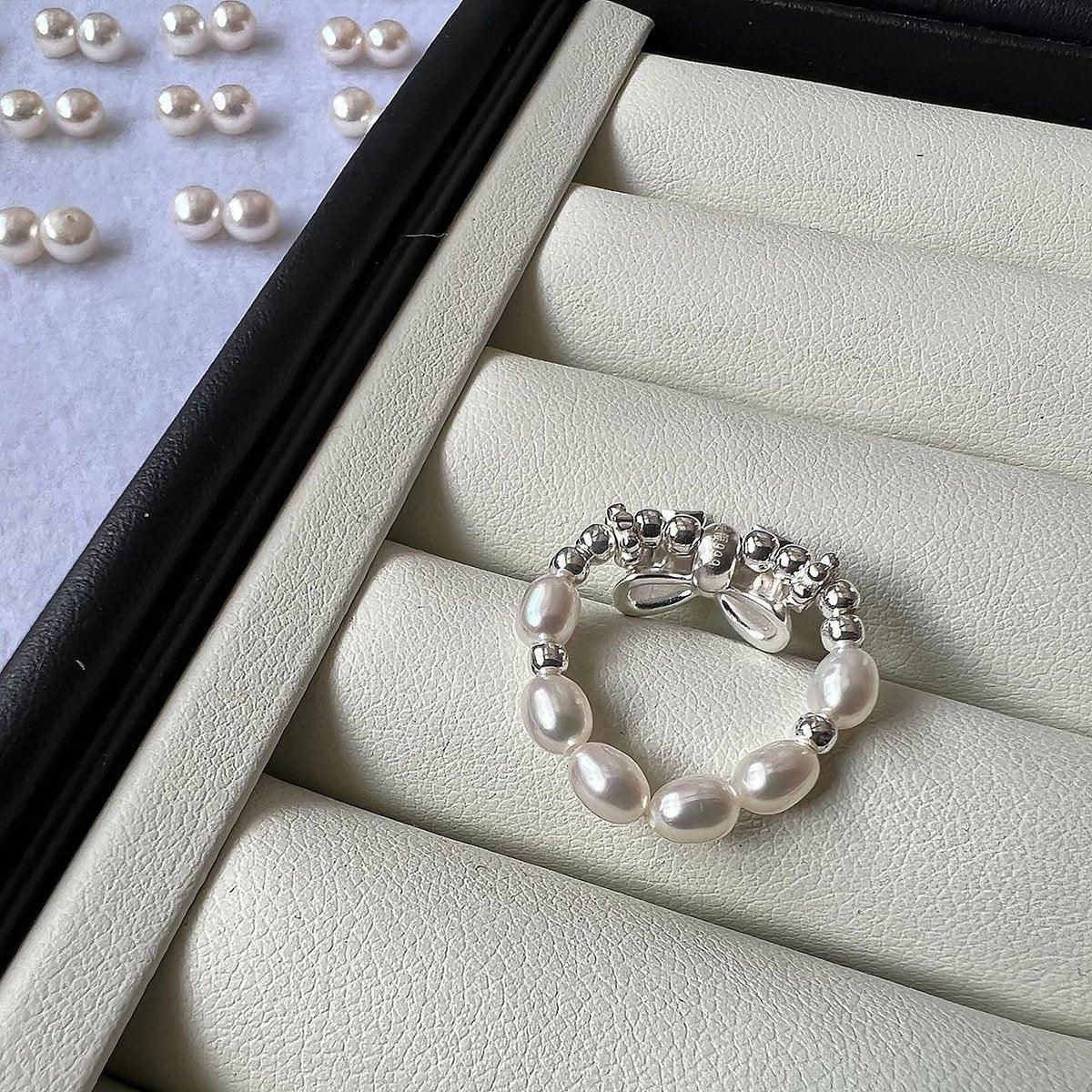 Pearl Ribbon Bracelet Ring Elegant Jewelry for Women Fashion Accessories Gift - Bracelet