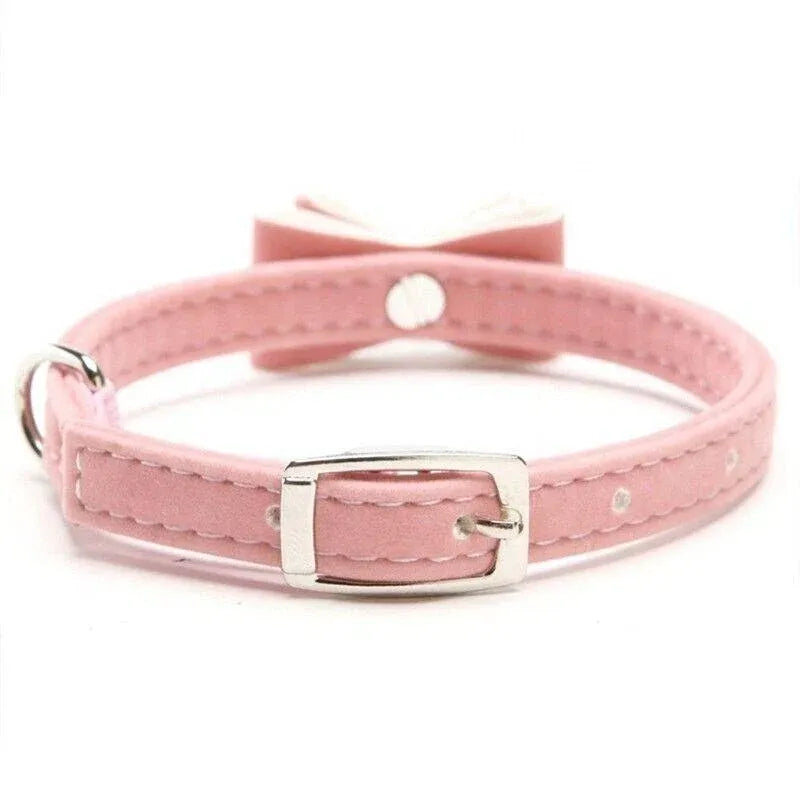 1× Adjustable Suede Cat Collar with Bow Bell Pink Blue Black Red - Brown