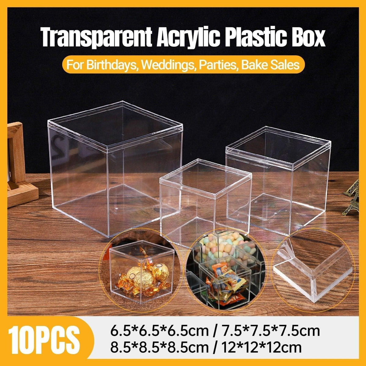 10pcs Clear Acrylic Plastic Boxes Square Storage Containers for Food  Small Item - 10pcs-85-85-85