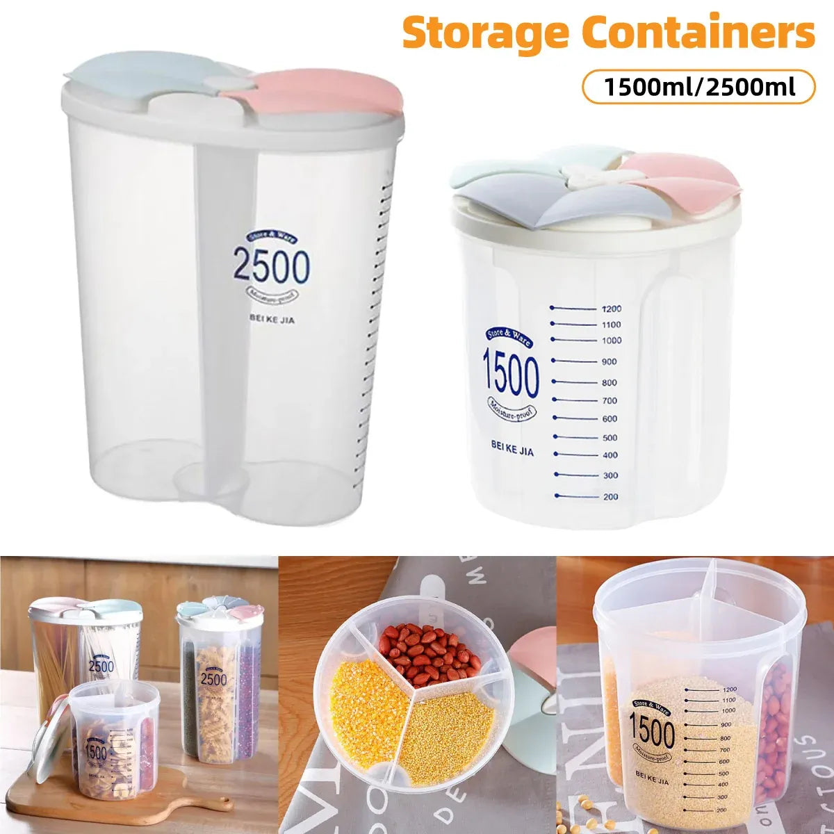 Kitchen Storage Box Transparent with Lid Food Container Tank Pantry Organizer - 1500ML