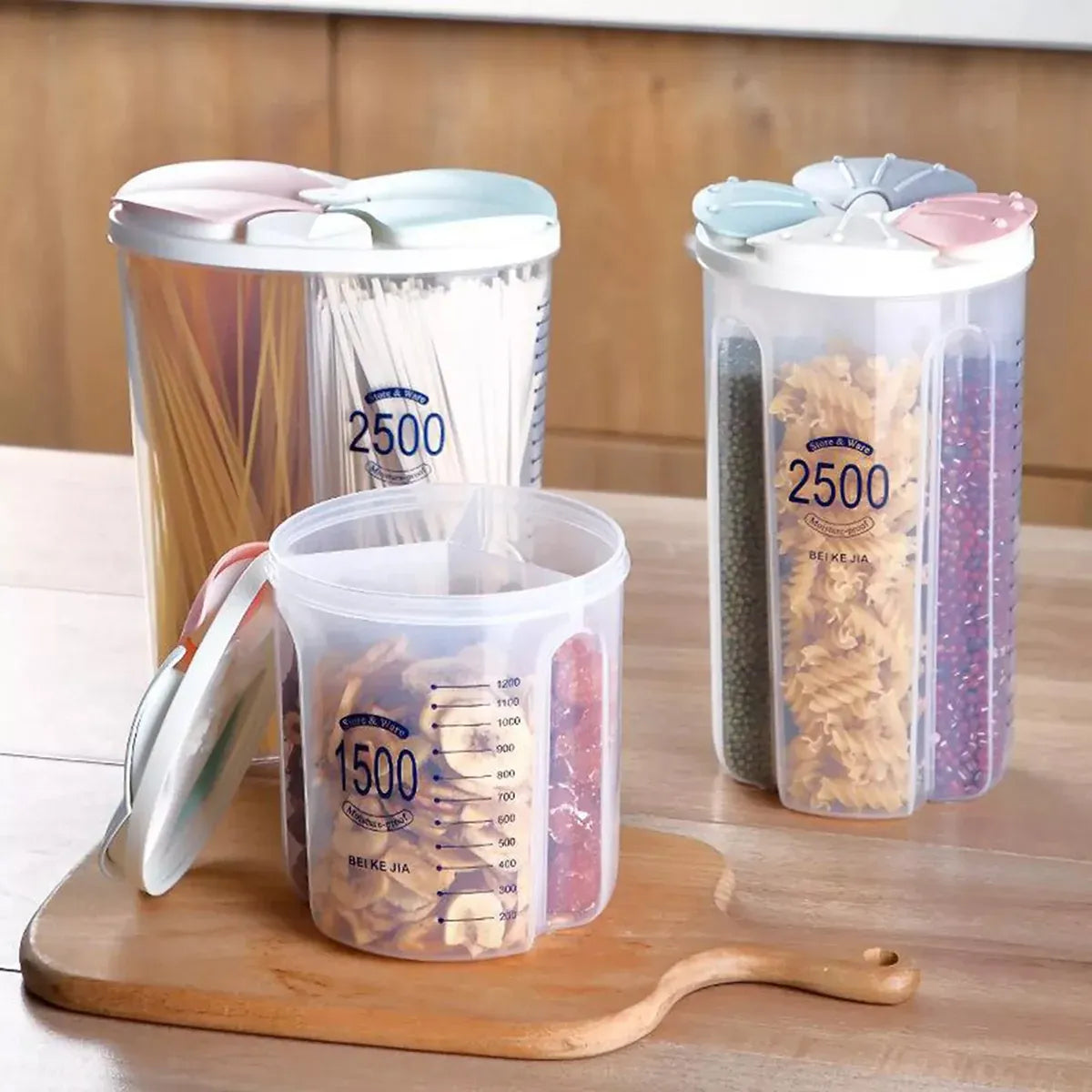 Kitchen Storage Box Transparent with Lid Food Container Tank Pantry Organizer - 1500ML