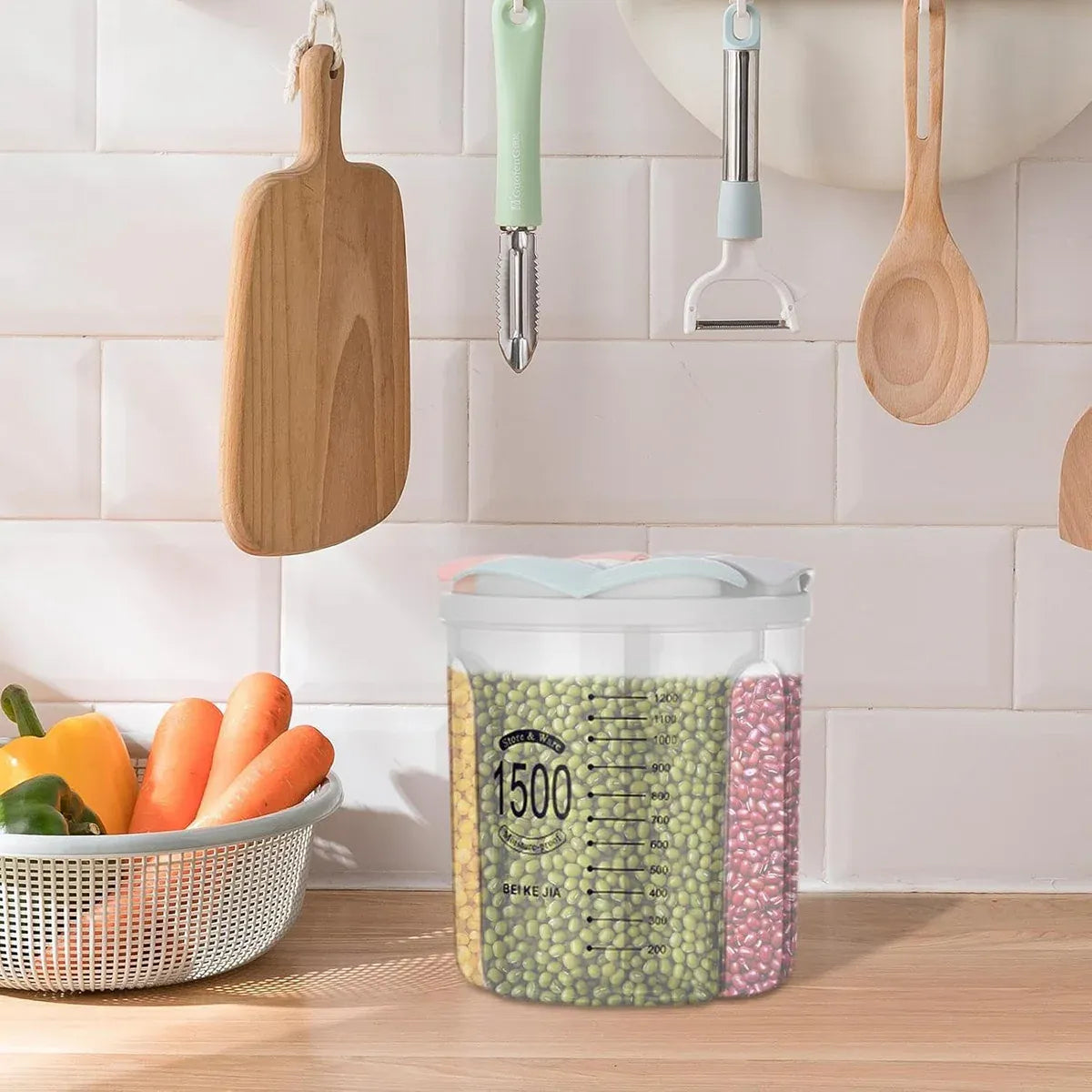 Kitchen Storage Box Transparent with Lid Food Container Tank Pantry Organizer - 1500ML