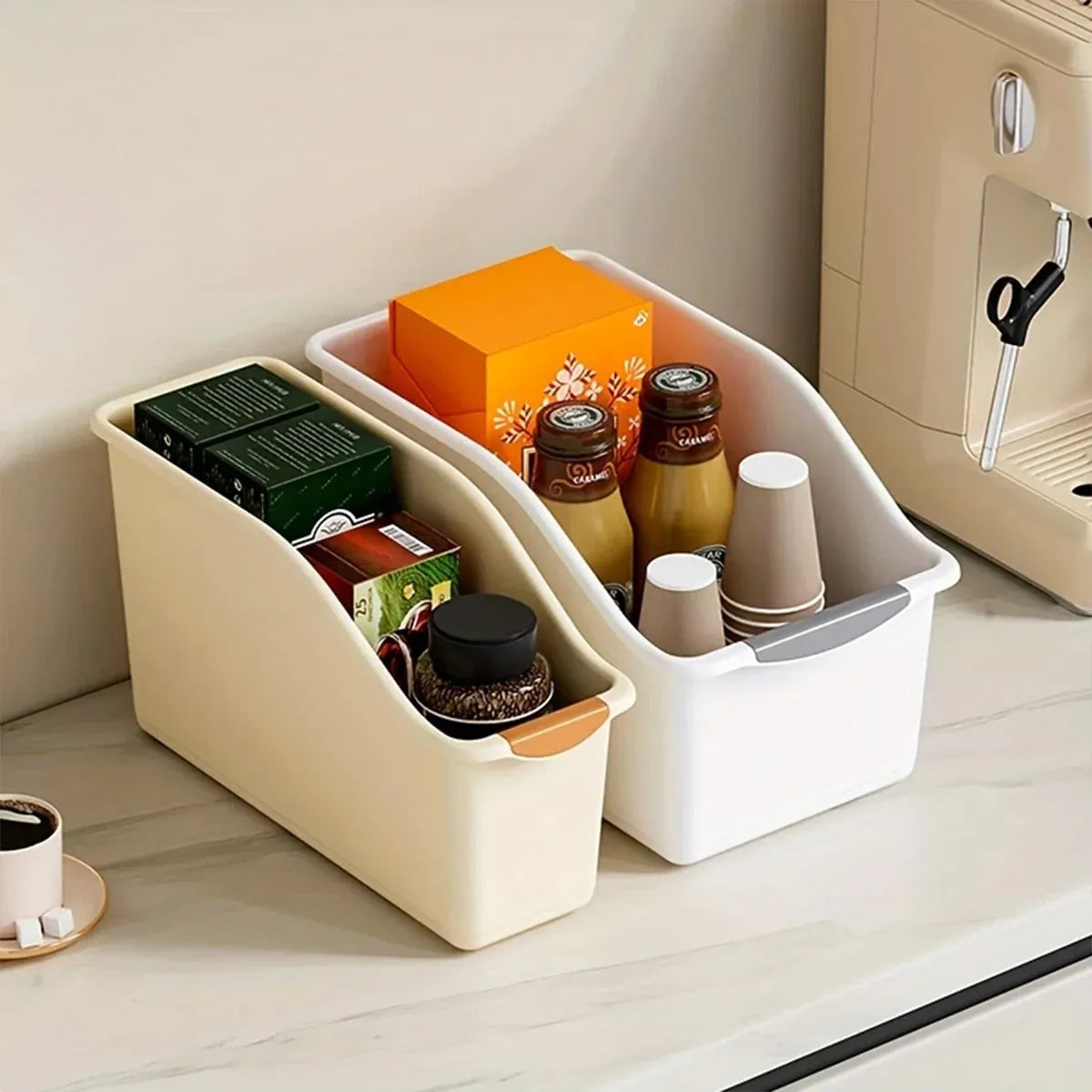 2pcs Cabinet Storage Box Miscellaneous Organizer Household Container Plastic Bin - L-Beige