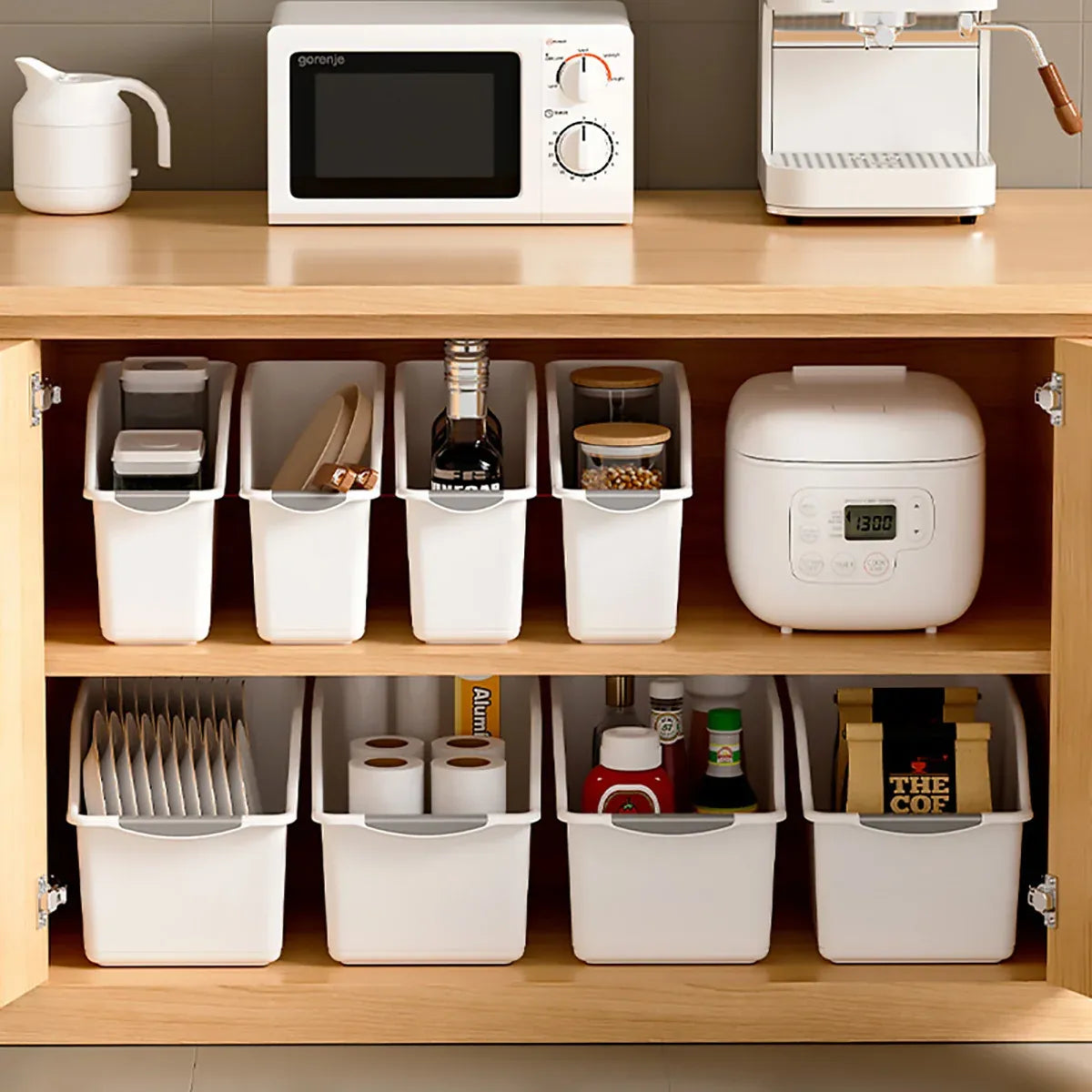 2pcs Cabinet Storage Box Miscellaneous Organizer Household Container Plastic Bin - L-Beige