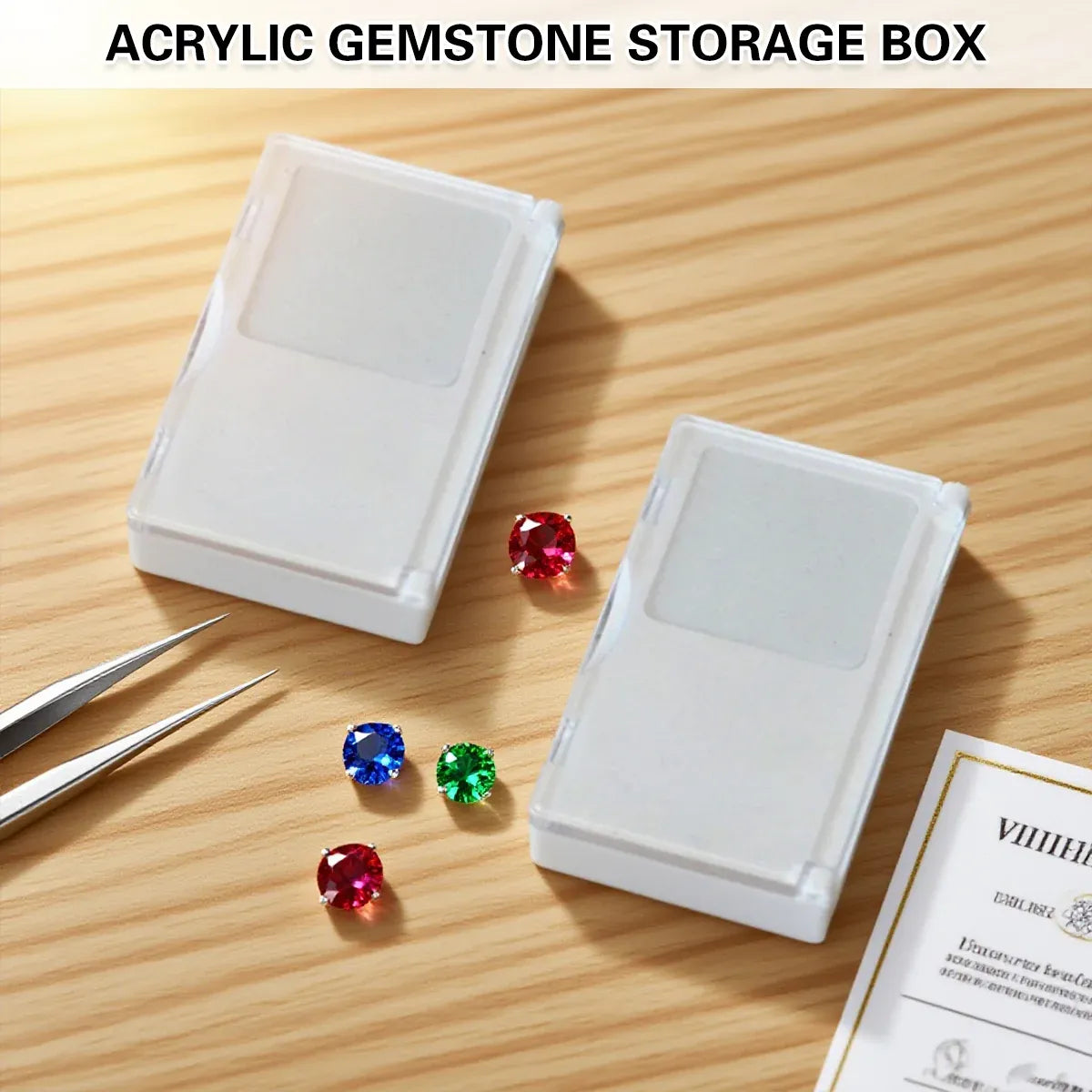 2PCS Acrylic Flip Top Transparent Square Storage Box For Loose Diamonds Gemstones