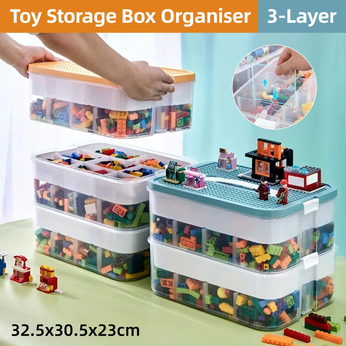 3layer Storage Box Large Capacity with Toy Organizer Building Block Storage