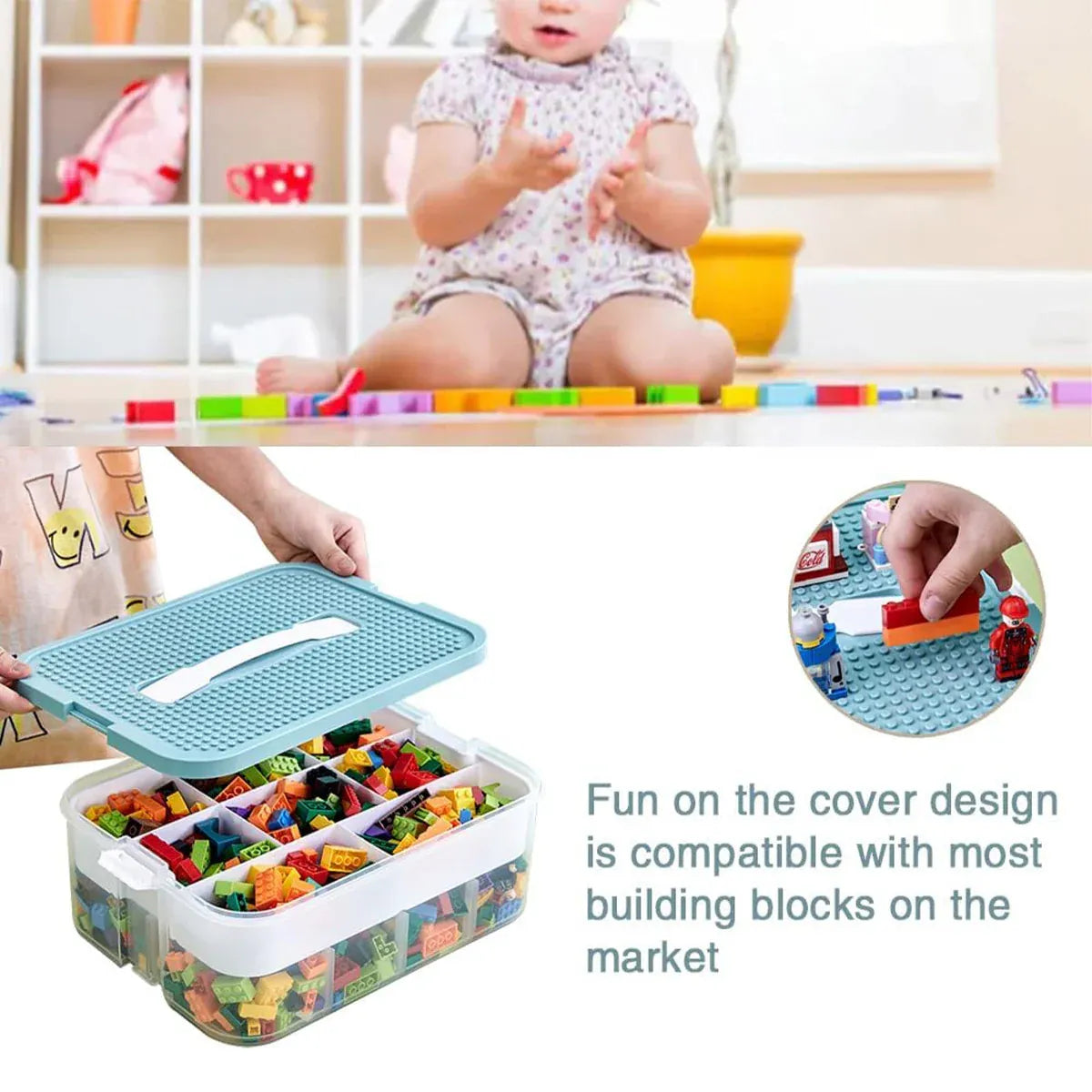 3layer Storage Box Large Capacity Toy Organizer Building Block Storage Container Green