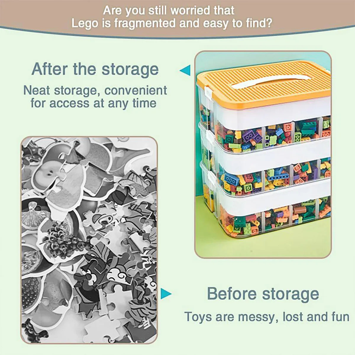 Storage Box Large Capacity Toy Organizer Building Block Storage Container Green 327168
