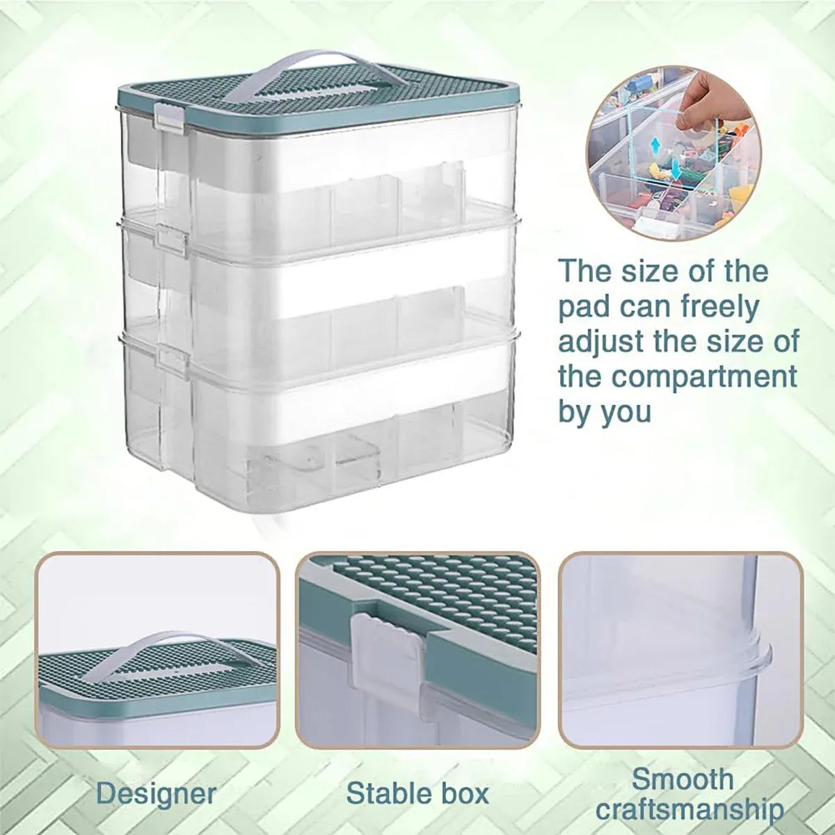 Organizer Building Block Storage Container Green 327168 3layer Storage Box Large Capacity