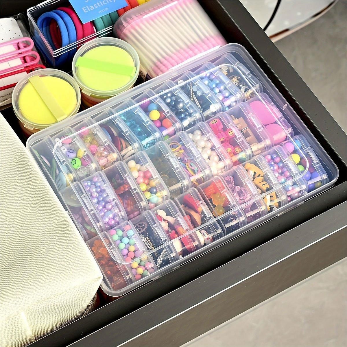 31PCS Plastic Home Storage Box Transparent Desktop Organizer Jewelry Beads Box