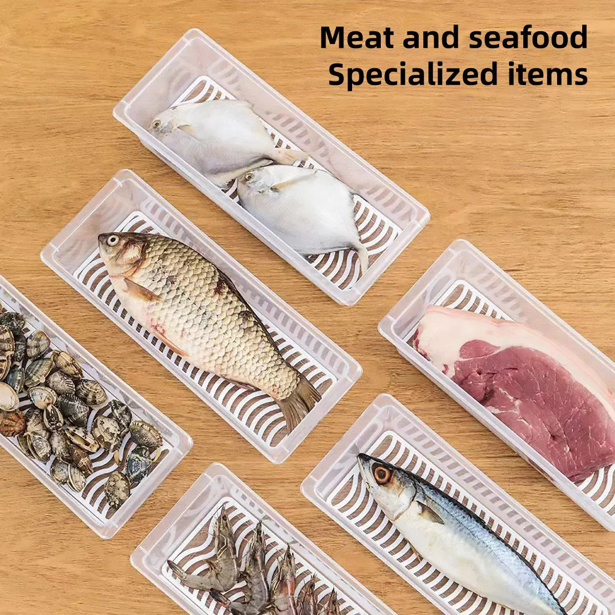 Fresh Keeping Box Set 4PCS Refrigerator Draining Sealed Fish Container Kitchen