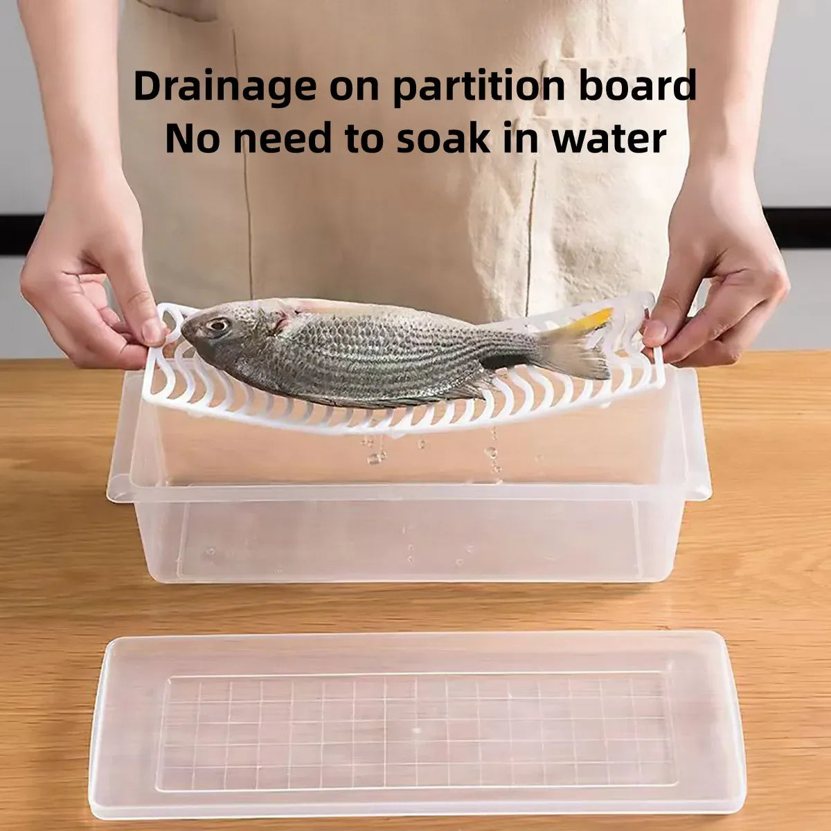 Fresh Keeping Box Set 4PCS Refrigerator Draining Sealed Fish Container Kitchen