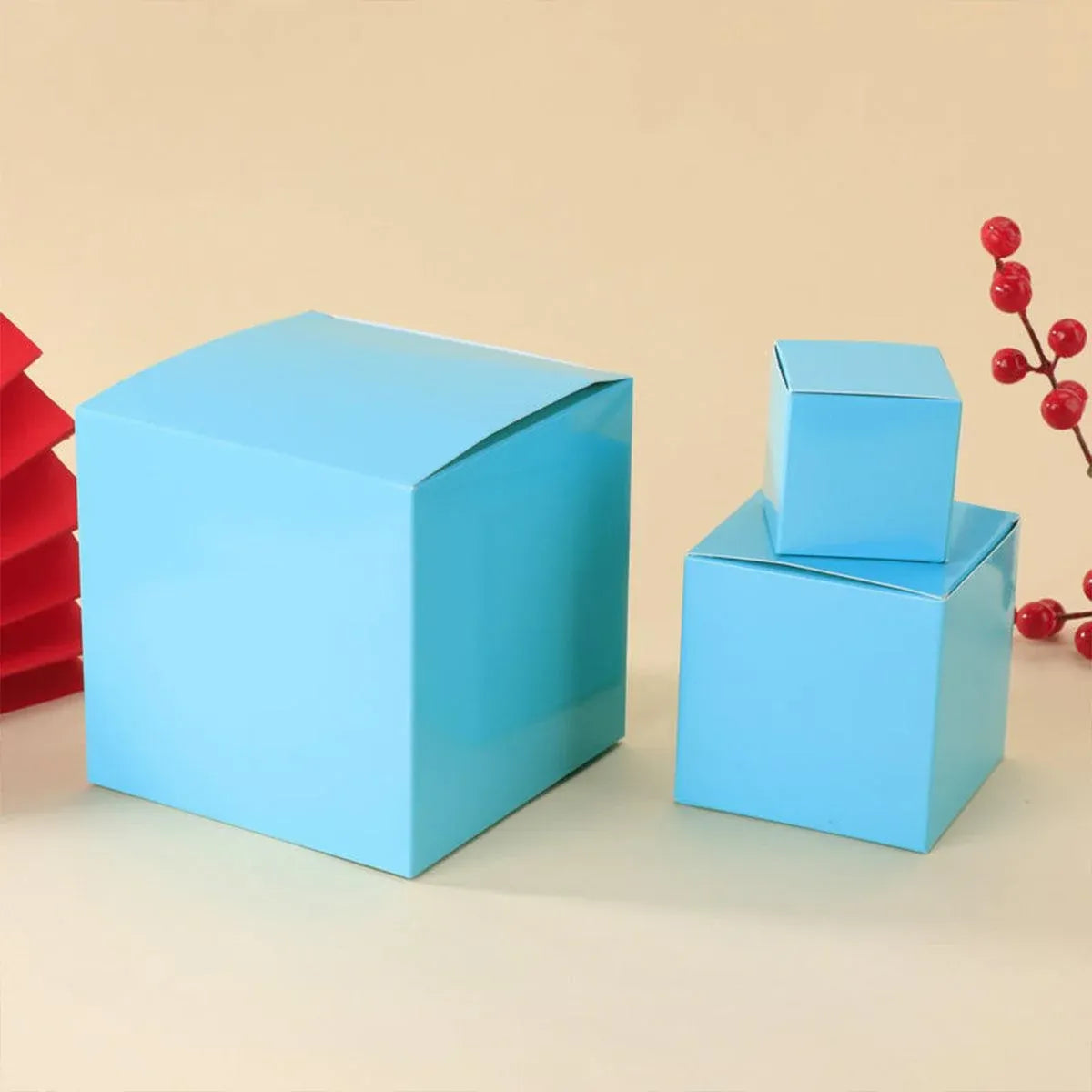 50pcs Colourful Square Paper Boxes Gifts Packaging Craft Supplies Storage Boxes - Red-15x15cm