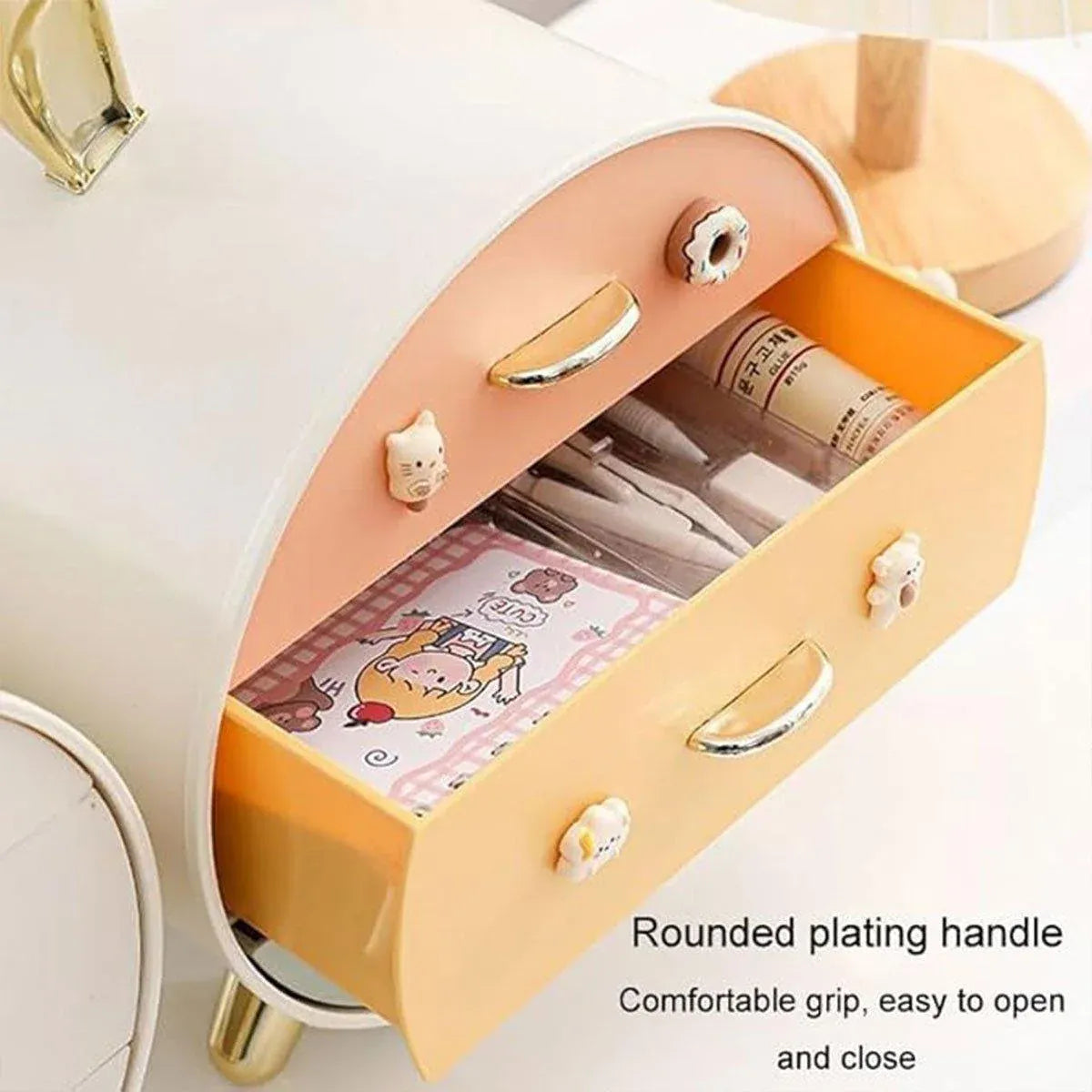 Large Multi-functional Makeup Storage Organizer Rabbit Decor Drawer Cosmetic Box - White