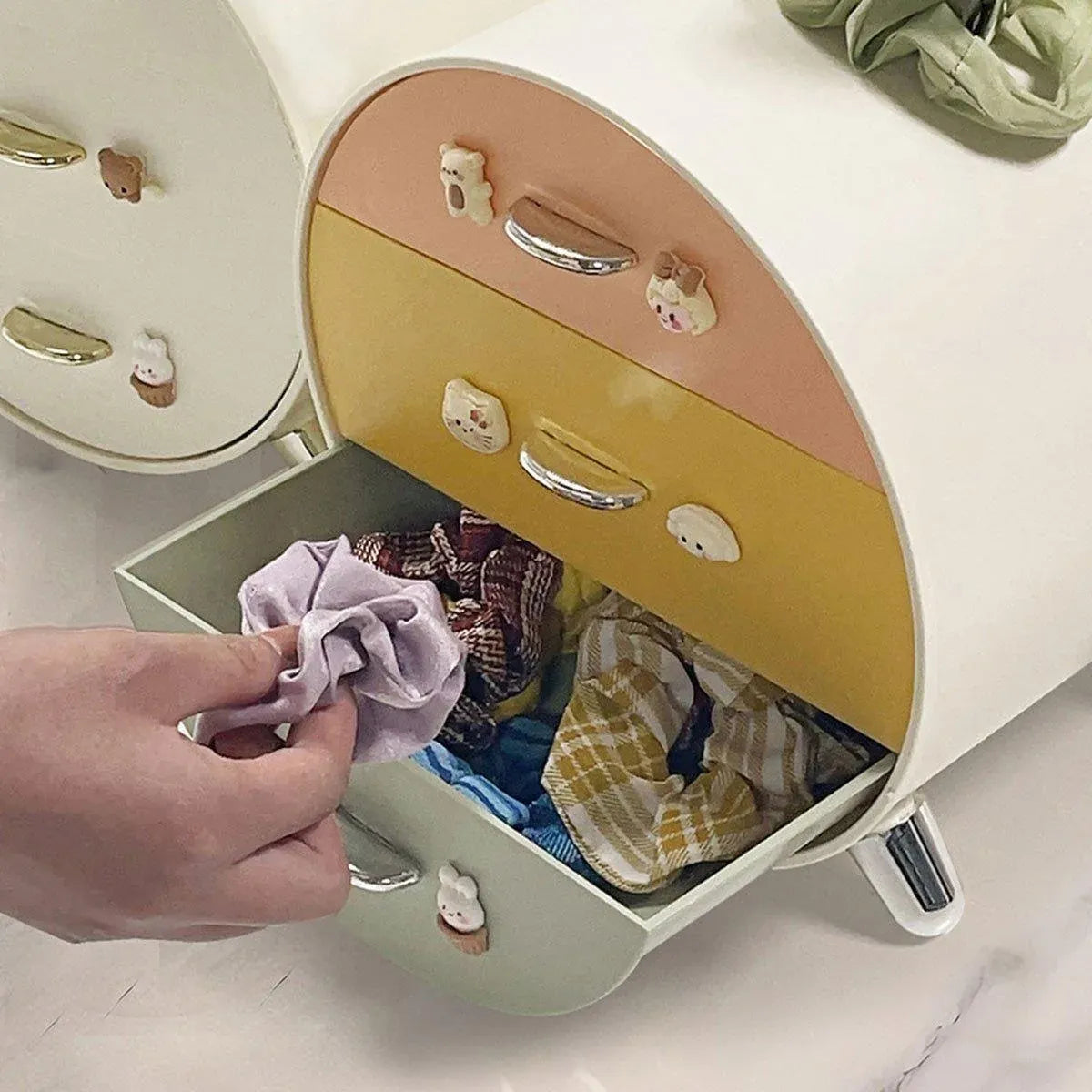 Large Multi-functional Makeup Storage Organizer Rabbit Decor Drawer Cosmetic Box - White