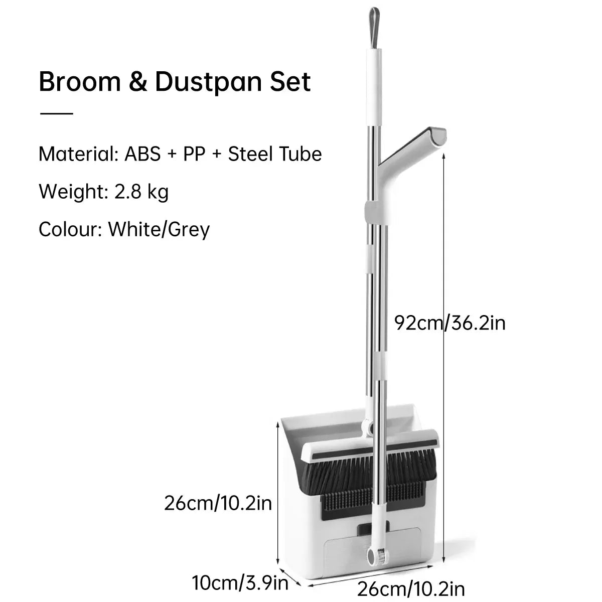 3 in1 Broom Set for Winnowing Brushing Handheld Cleaning Tool Home Kitchen Floor - White