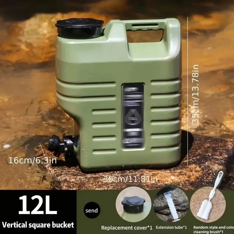 Outdoor Camping Water Storage Bucket with Faucet Portable Square Drinking Tank - 18L