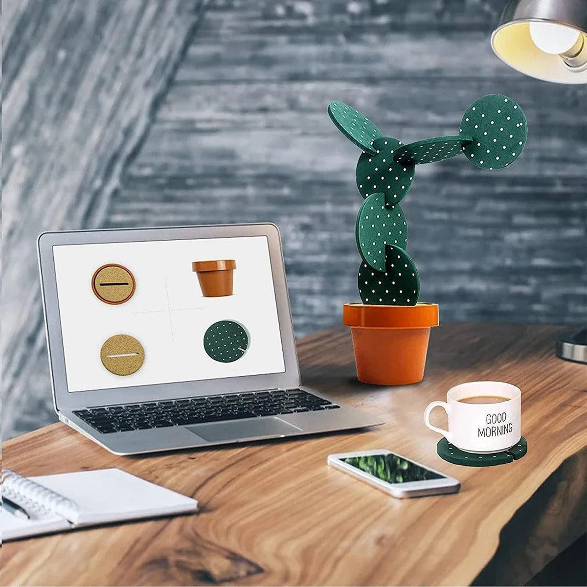 Cactus Design Heat Insulation Non Slip Coasters Set for Home Desktop Decor