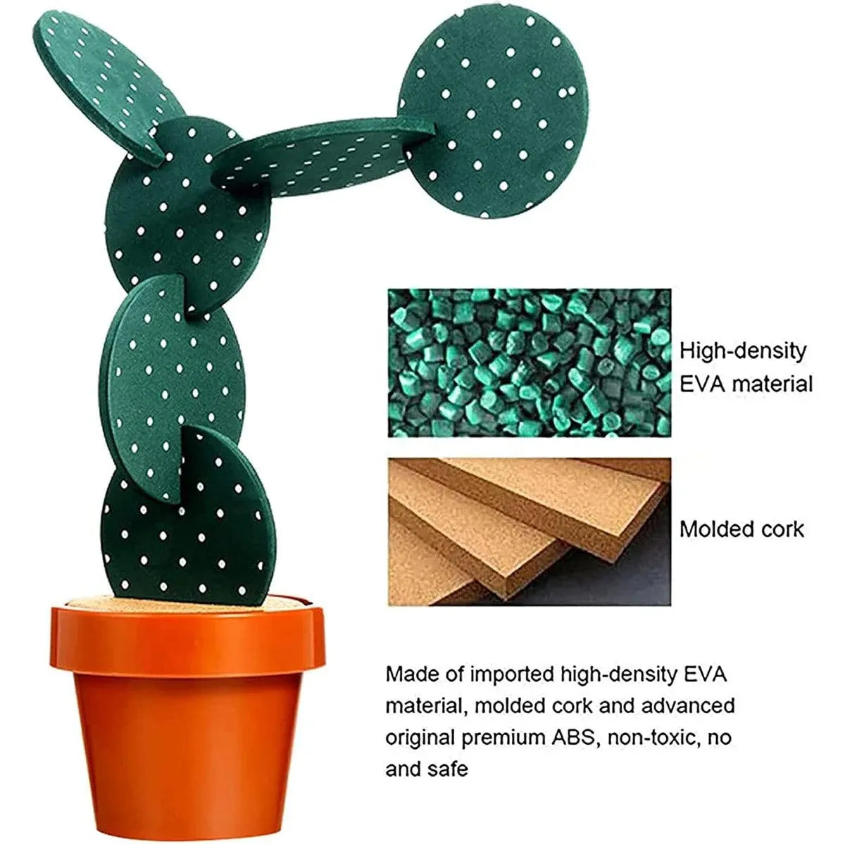 Cactus Design Heat Insulation Non Slip Coasters Set for Home Desktop Decor