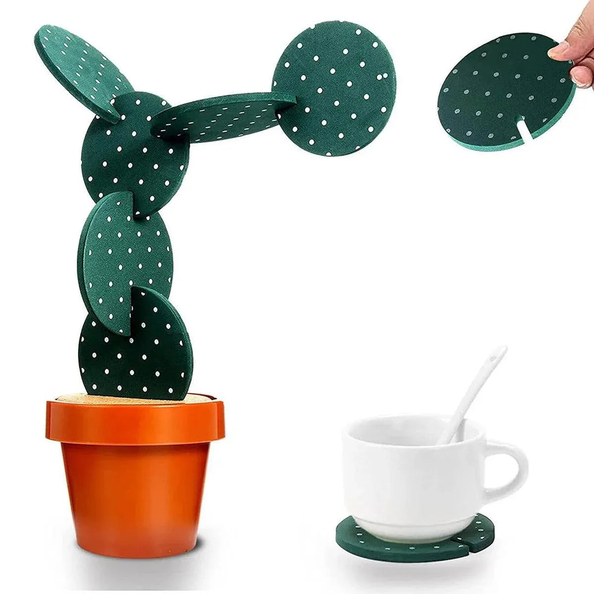 Cactus Design Heat Insulation Non Slip Coasters Set for Home Desktop Decor