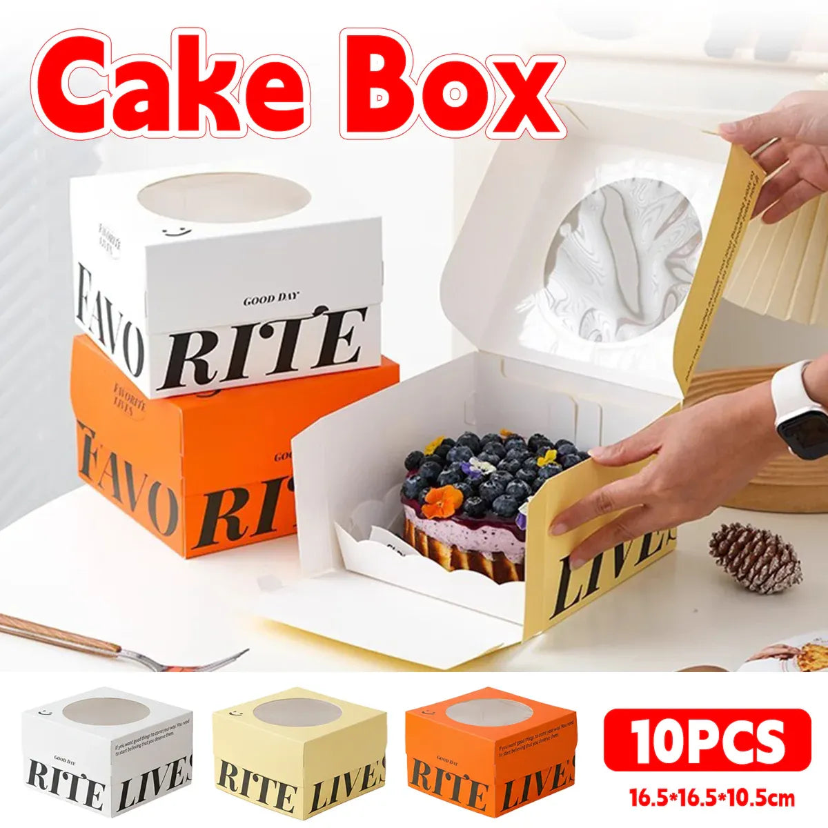 10Pcs Clear Window Cake Dessert Takeaway Box Bakery Packaging For Party Cupcake - Beige