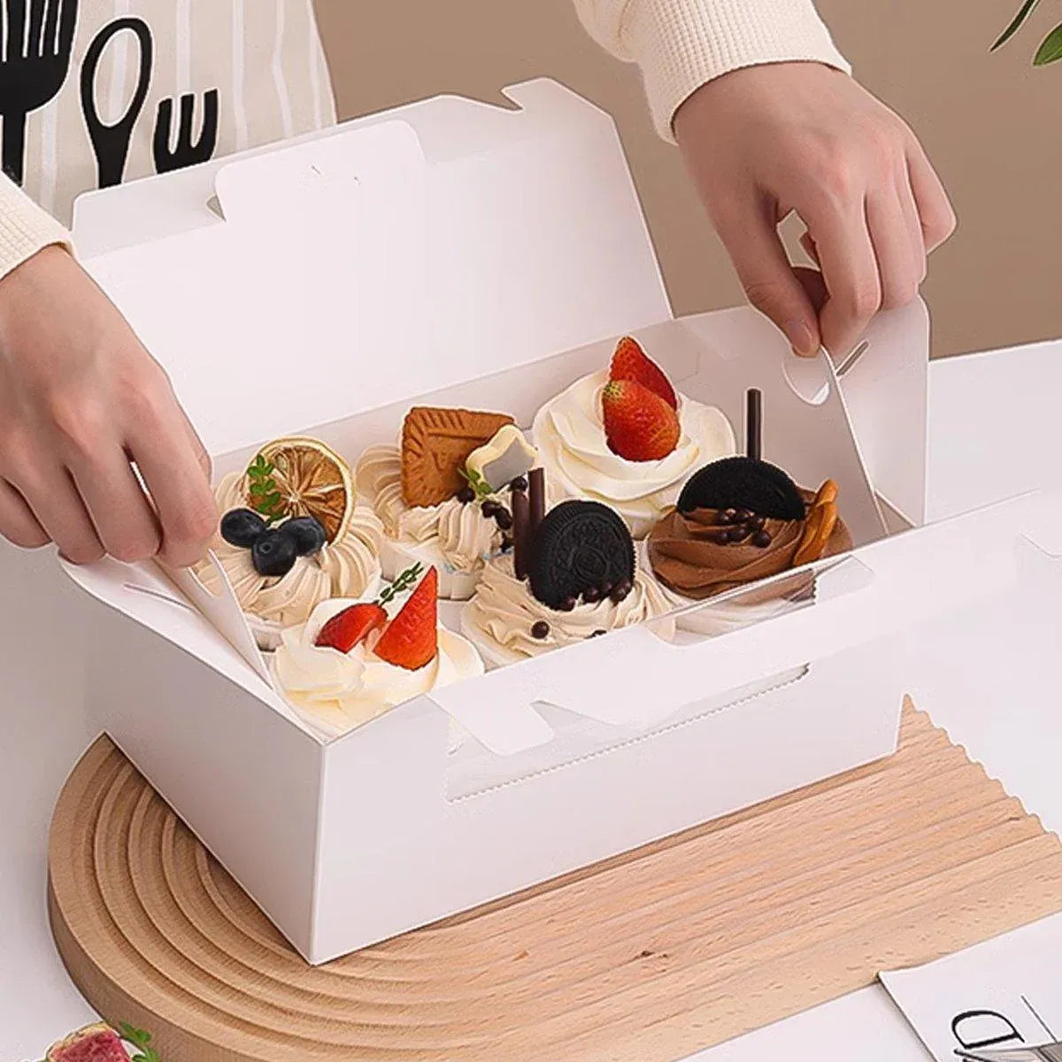 25pcs Portable Cupcake Packaging Box with Transparent Window for Easy Opening - Marble-6Cup