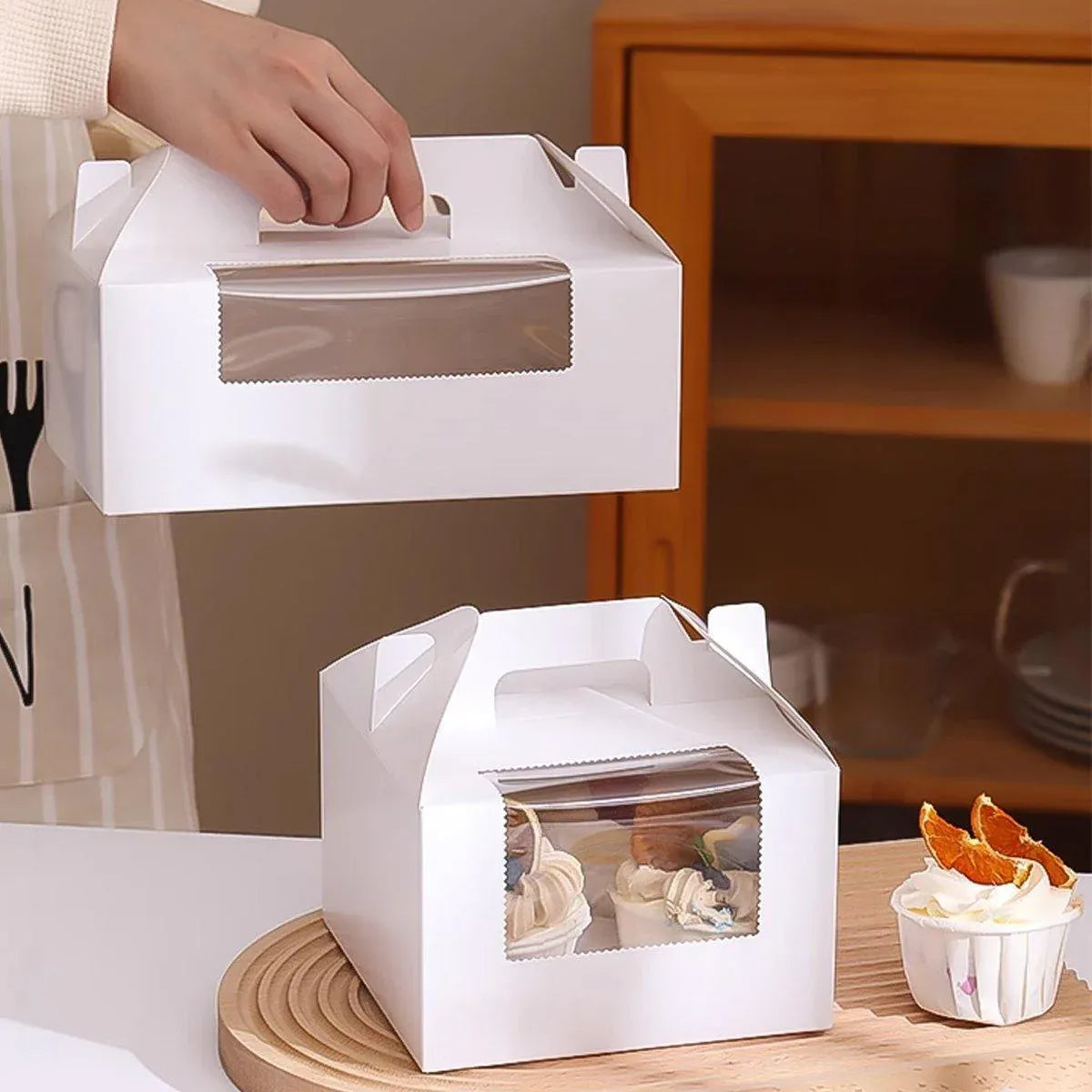 25pcs Portable Cupcake Packaging Box with Transparent Window for Easy Opening - Marble-6Cup