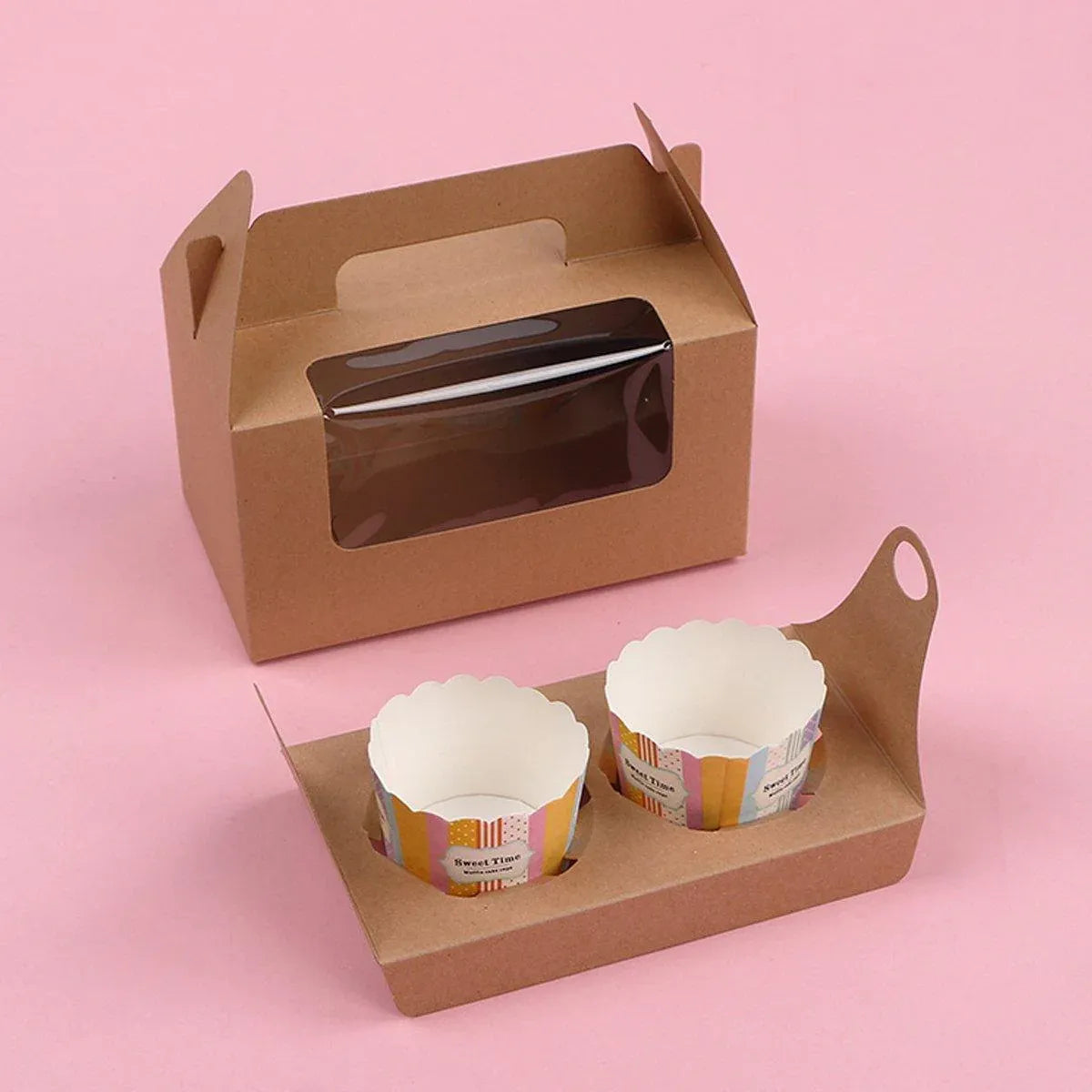 25pcs Portable Cupcake Packaging Box with Transparent Window for Easy Opening - Marble-6Cup