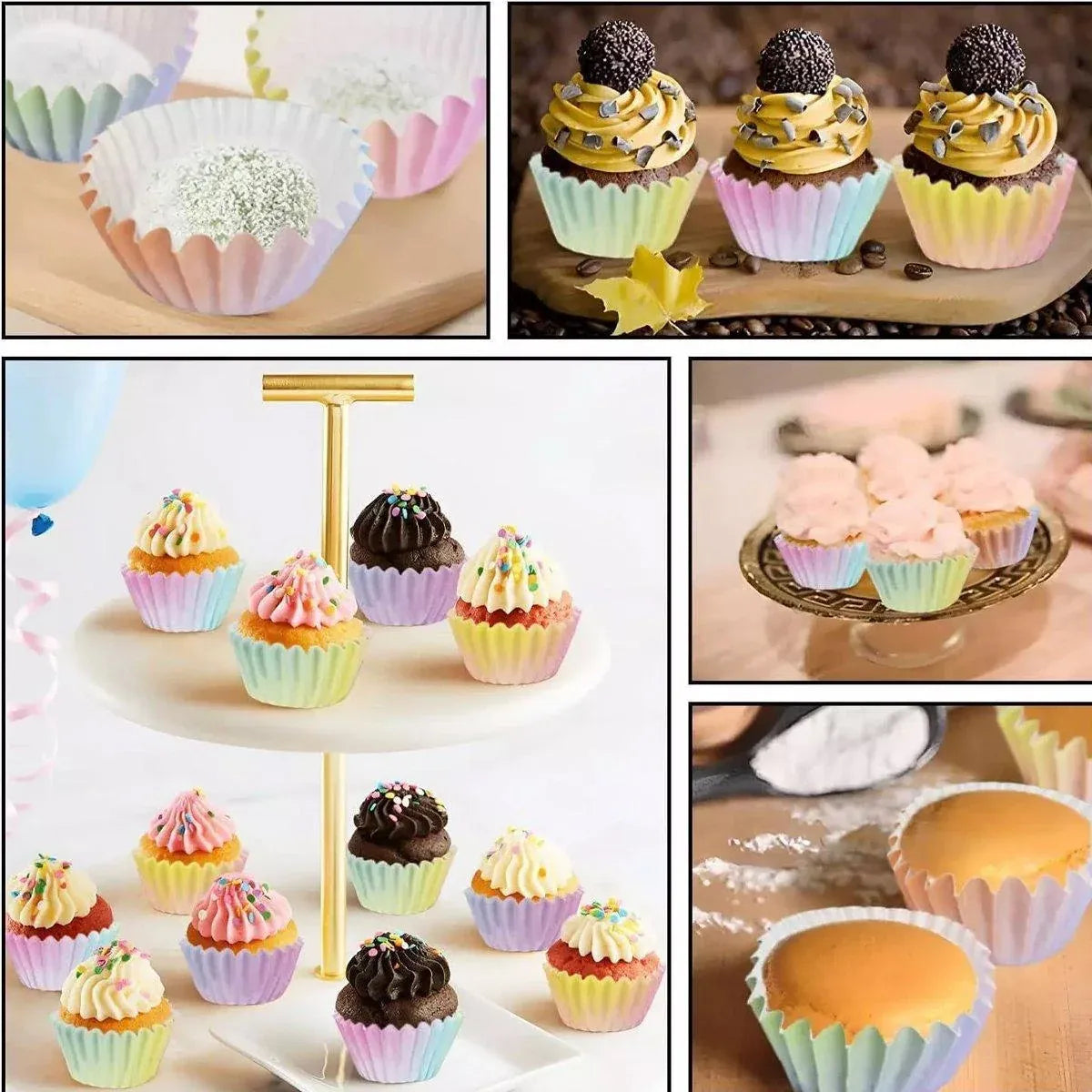 300pcs Gradient Colour Cupcake Paper Cases Baking Moulds Muffin Liners Set