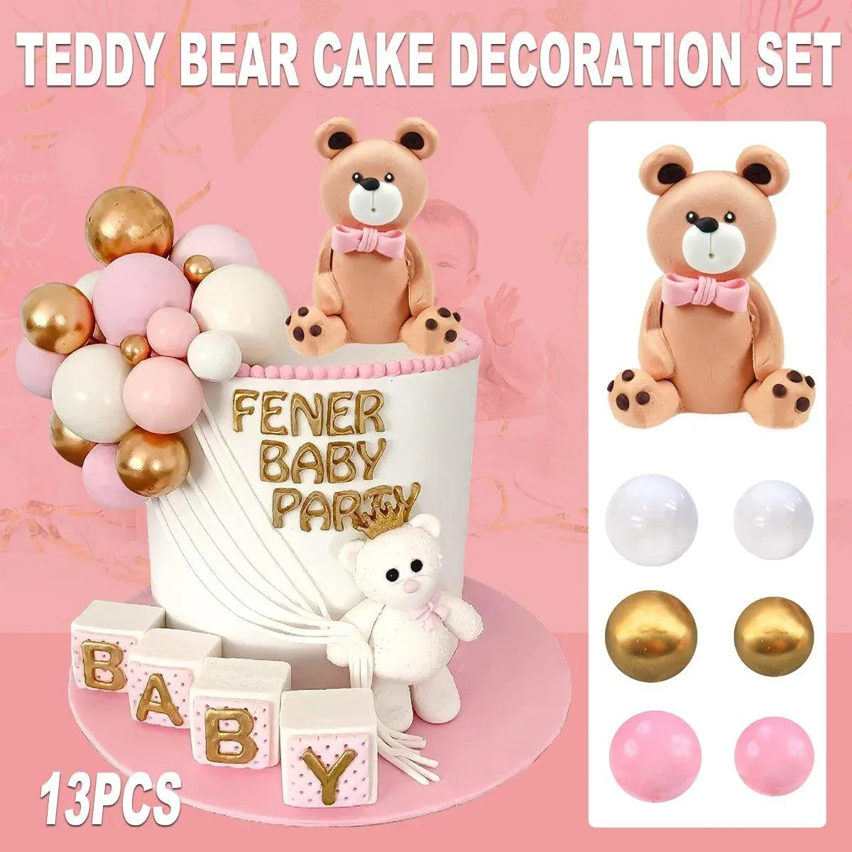13pcs Teddy Bear Cake Decoration Set Party Birthday Teddy Bear Cake Topper