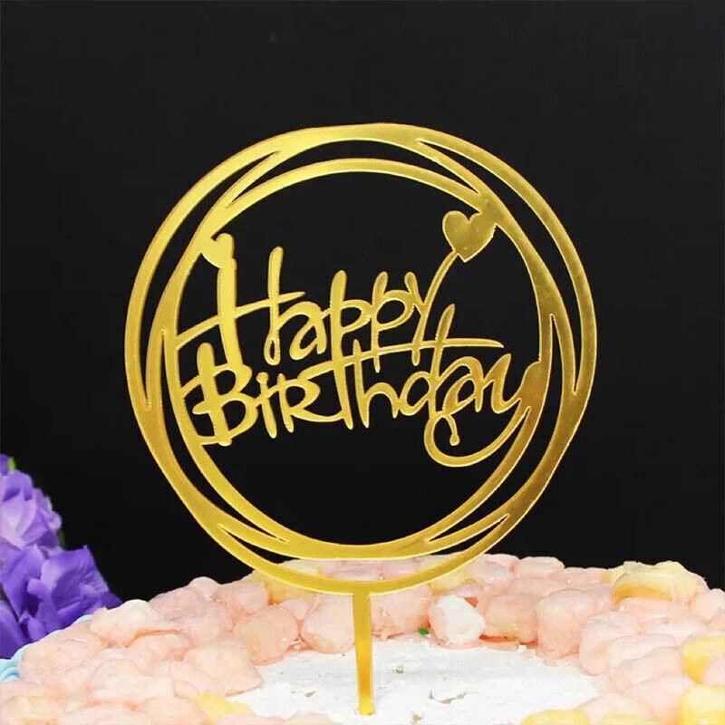 Happy Birthday Acrylic Cake Topper Cake Decoration Golden Silver Party - Blue- Heart