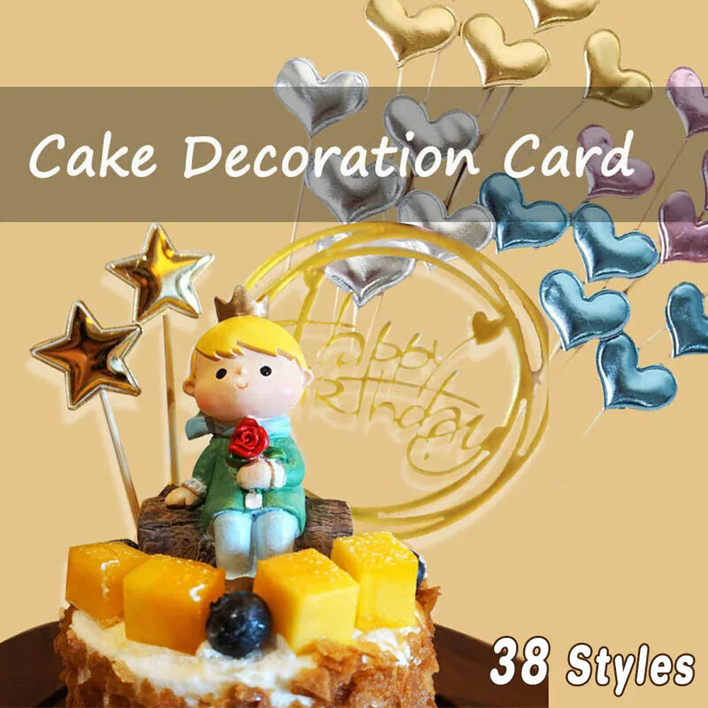 Happy Birthday Acrylic Cake Topper Cake Decoration Golden Silver Party - Red-Star