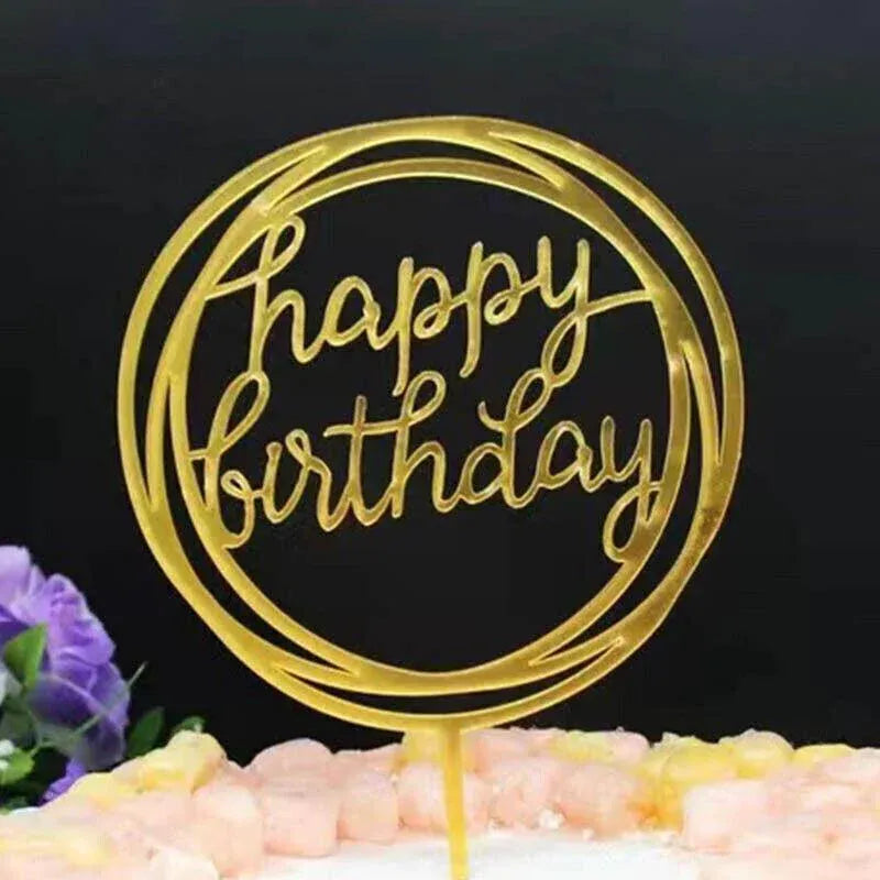 Happy Birthday Acrylic Cake Topper Cake Decoration Golden Silver Party - Red-Star