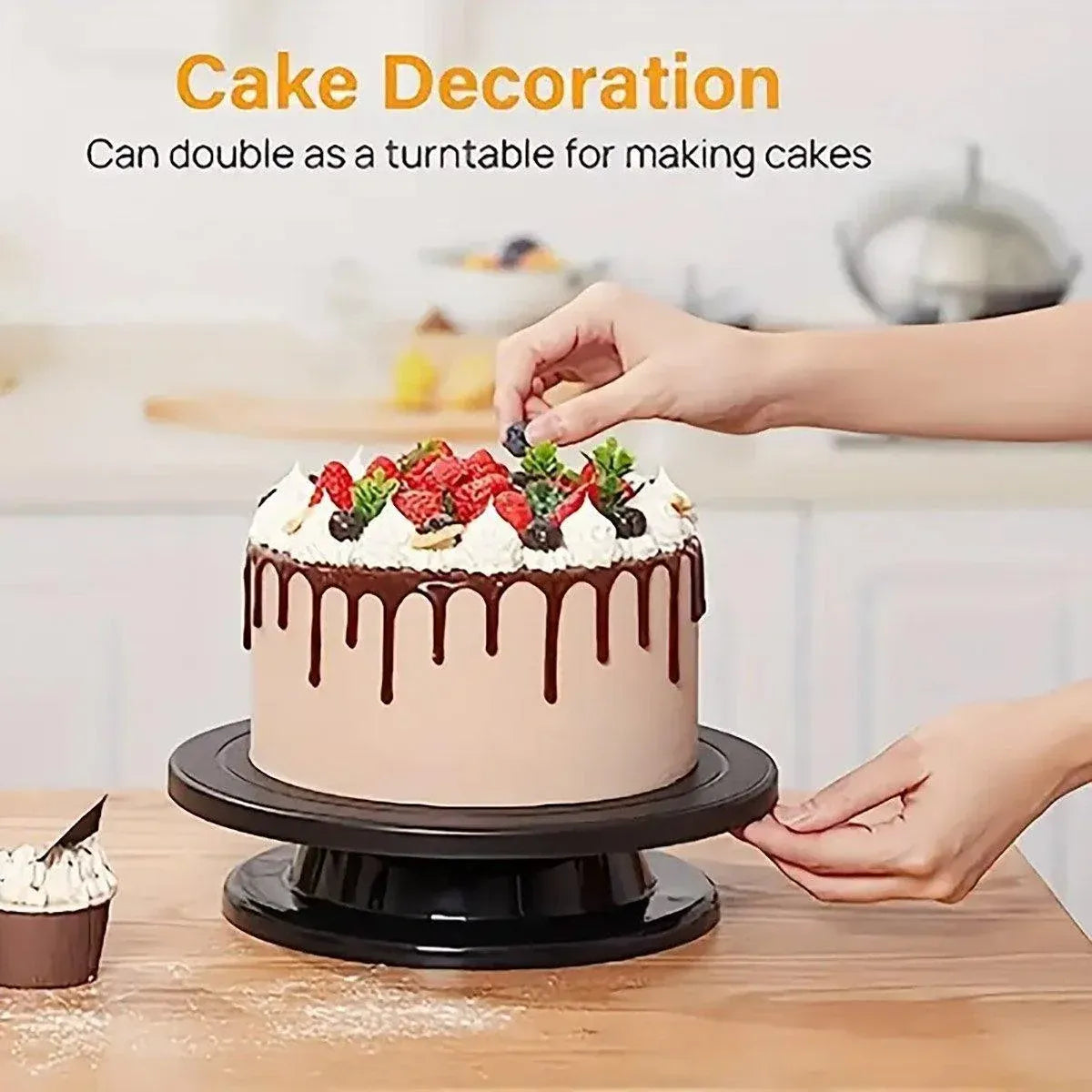 Rotating Cake Turntable Stand Black Plastic Cake Decorating Tools for Baking