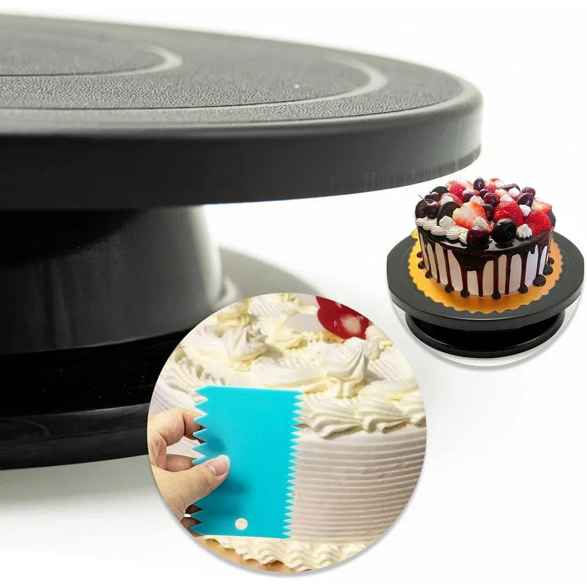Rotating Cake Turntable Stand Black Plastic Cake Decorating Tools for Baking