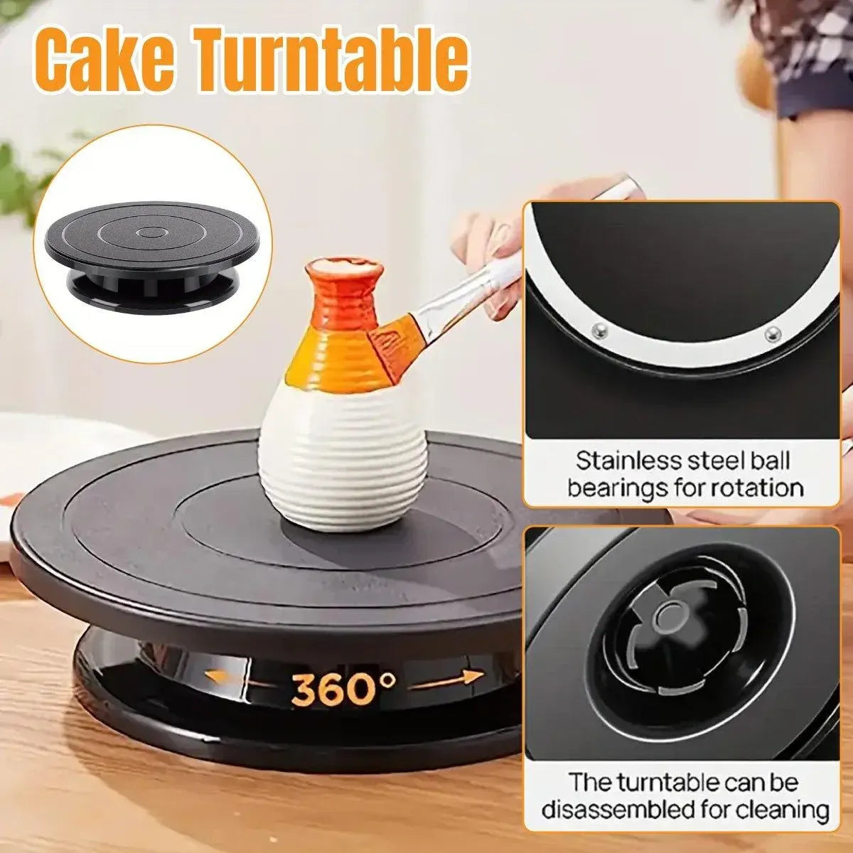 Rotating Cake Turntable Stand Black Plastic Cake Decorating Tools for Baking