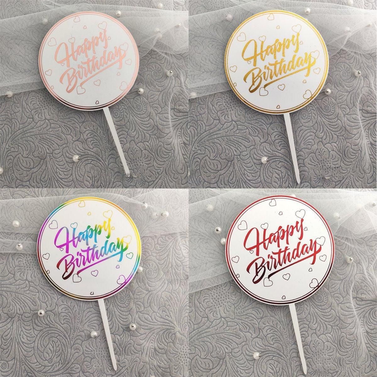 Happy Birthday Anniversary Wedding CakeCardboard Topper Acrylic Party Decoration - 16