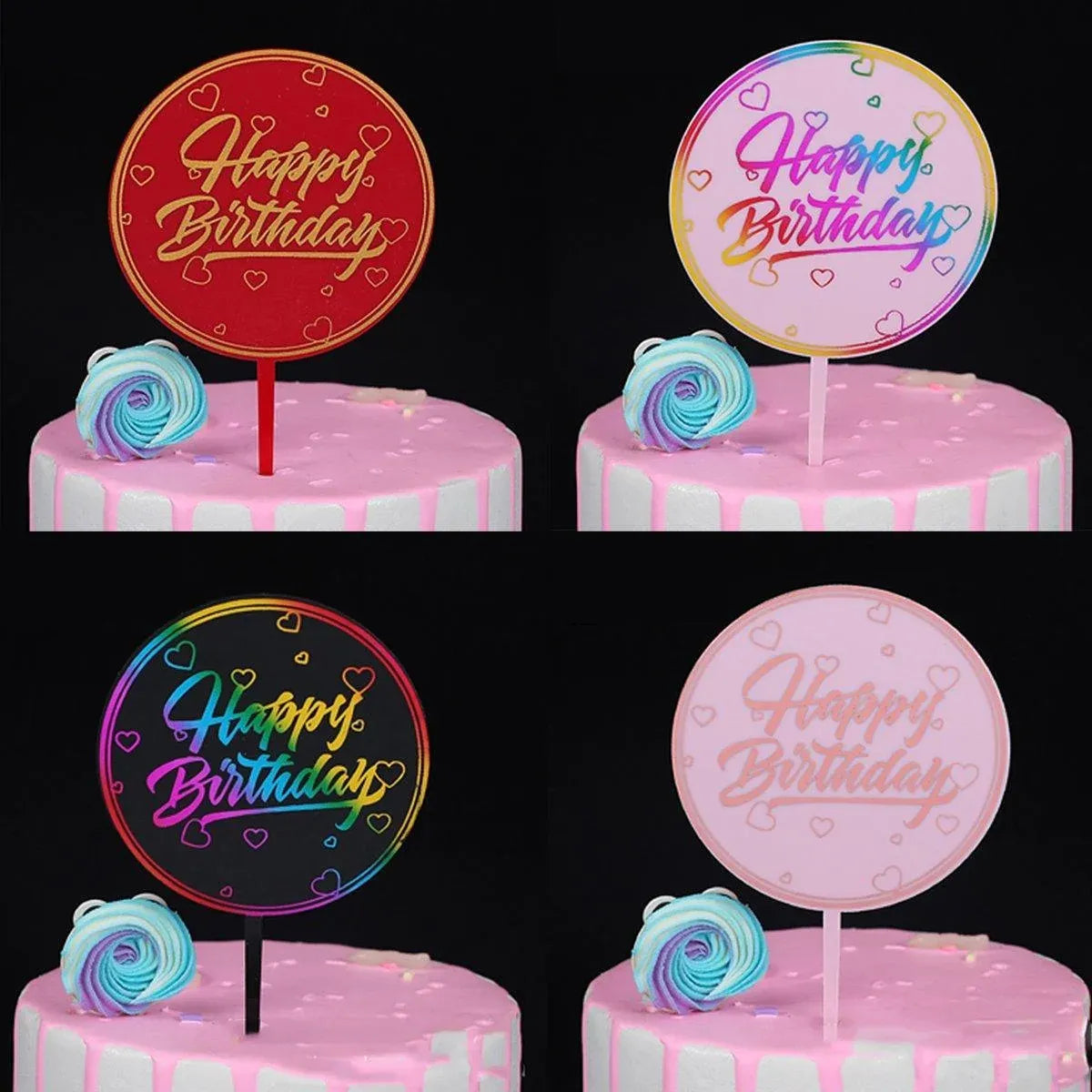 Happy Birthday Anniversary Wedding CakeCardboard Topper Acrylic Party Decoration - 16